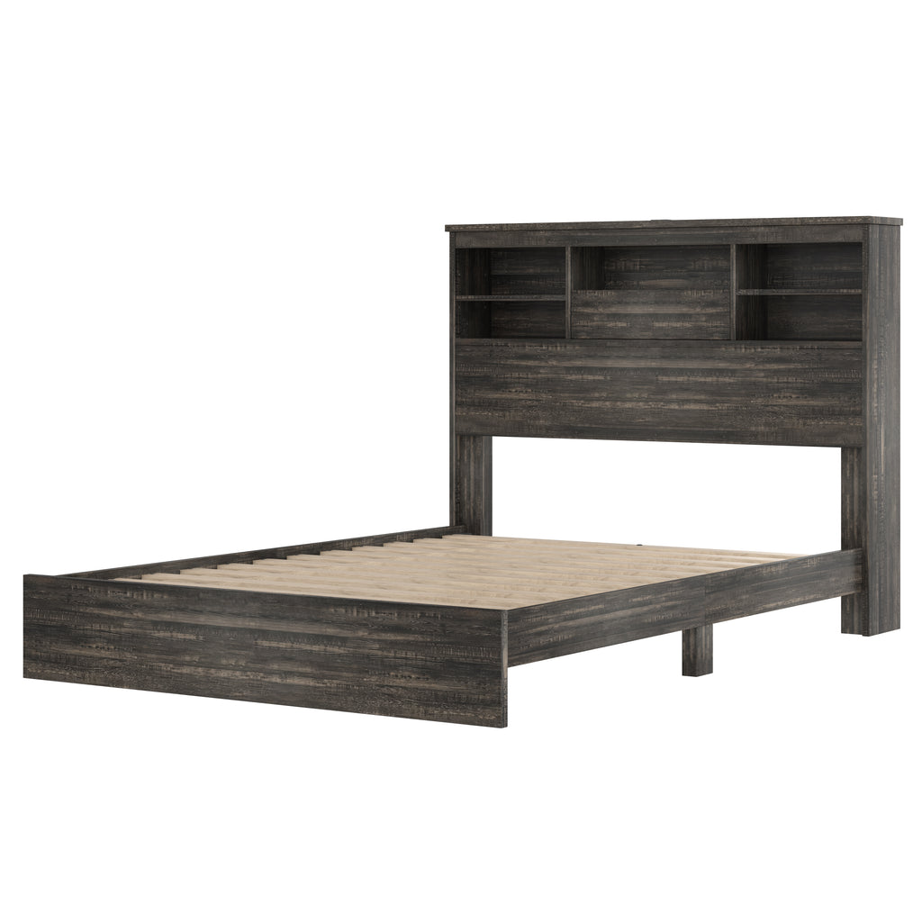 4PCS Bedroom Sets, Wooden Queen Size Bed Frame with Storage Headboard and Charging Station, 2 Nightstands with 2 Drawers, 1 Dresser with 5 Drawers, Antique Gray