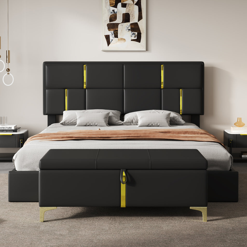 2-Pieces Bedroom Sets,Queen Size Upholstered Platform Bed with Hydraulic Storage System,Storage Ottoman with Metal Legs