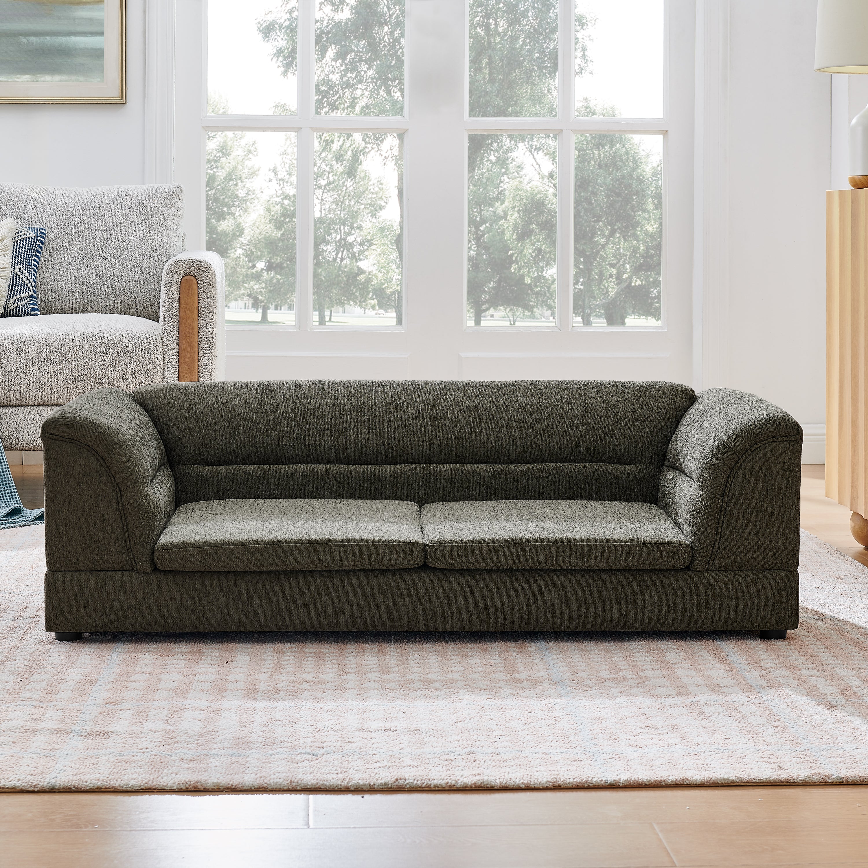 Oversized Pet Sofa, Curved Armrest Rectangular Dog Sofa, Linen Fabric Comfort Pet Couch for Large & Oversized Dogs-Dark Gray