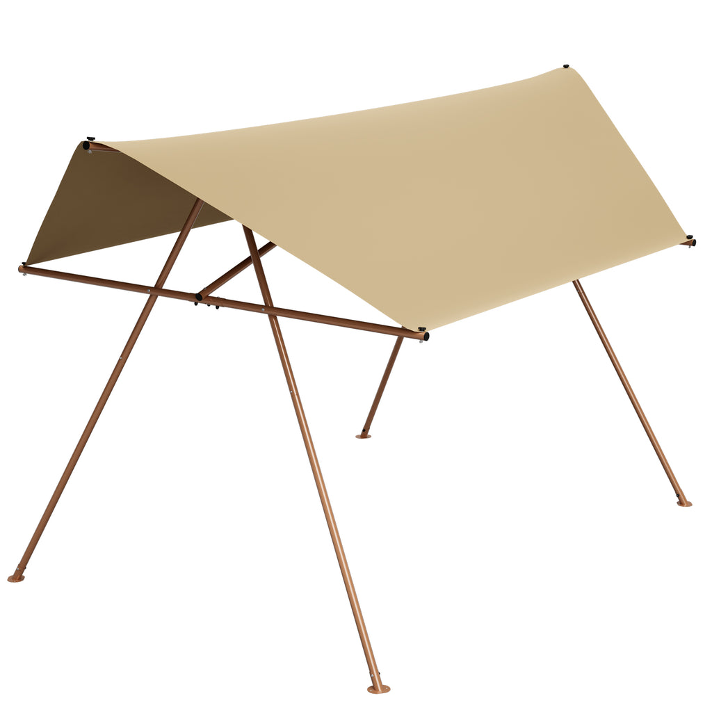Hexagonal Shade Sail Canopy, Large 206"x118" UV Block Sun Shade with UPF 50+, Waterproof High-Density Polyester Fabric, Brown Rust-Resistant Poles & Built-in Hooks for Patio Backyard – Light Khaki