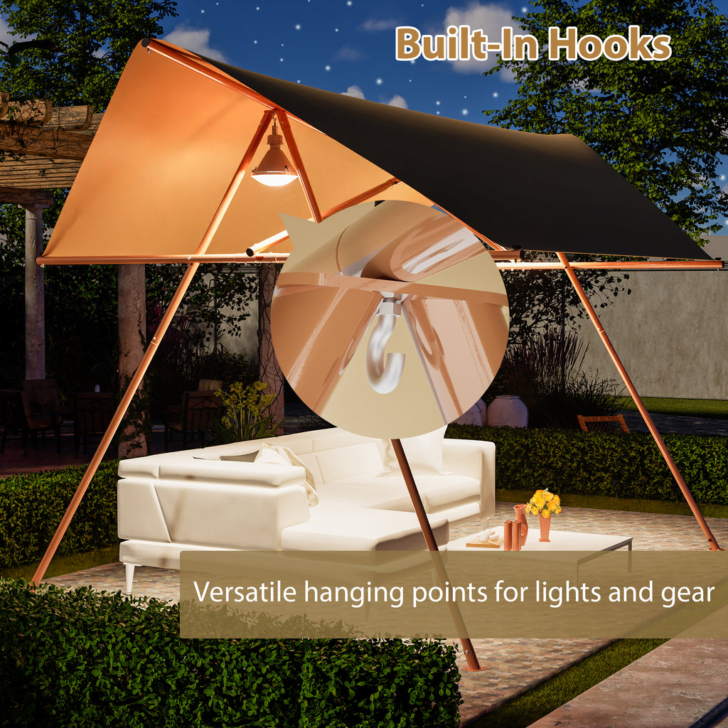 Hexagonal Shade Sail Canopy, Large 206"x118" UV Block Sun Shade with UPF 50+, Waterproof High-Density Polyester Fabric, Brown Rust-Resistant Poles & Built-in Hooks for Patio Backyard – Light Khaki