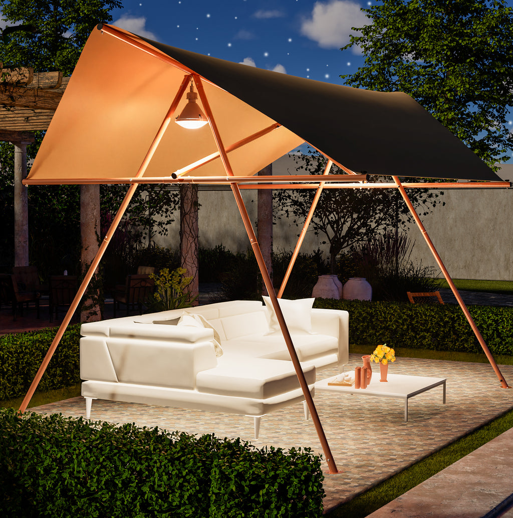 Hexagonal Shade Sail Canopy, Large 206"x118" UV Block Sun Shade with UPF 50+, Waterproof High-Density Polyester Fabric, Brown Rust-Resistant Poles & Built-in Hooks for Patio Backyard – Light Khaki