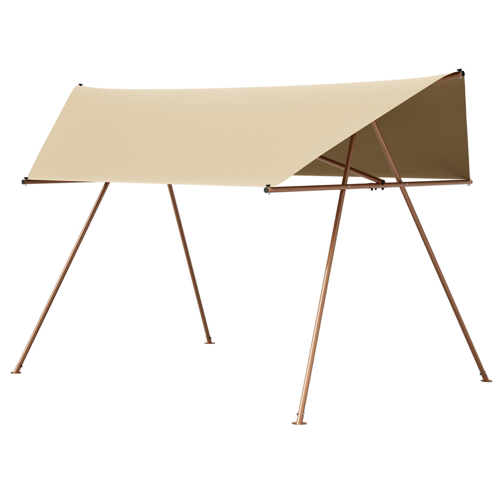 Hexagonal Shade Sail Canopy, Large 206"x118" UV Block Sun Shade with UPF 50+, Waterproof High-Density Polyester Fabric, Brown Rust-Resistant Poles & Built-in Hooks for Patio Backyard – Light Khaki