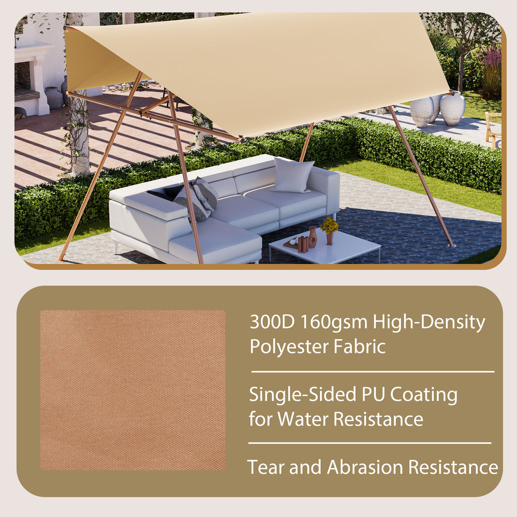 Hexagonal Shade Sail Canopy, Large 206"x118" UV Block Sun Shade with UPF 50+, Waterproof High-Density Polyester Fabric, Brown Rust-Resistant Poles & Built-in Hooks for Patio Backyard – Light Khaki