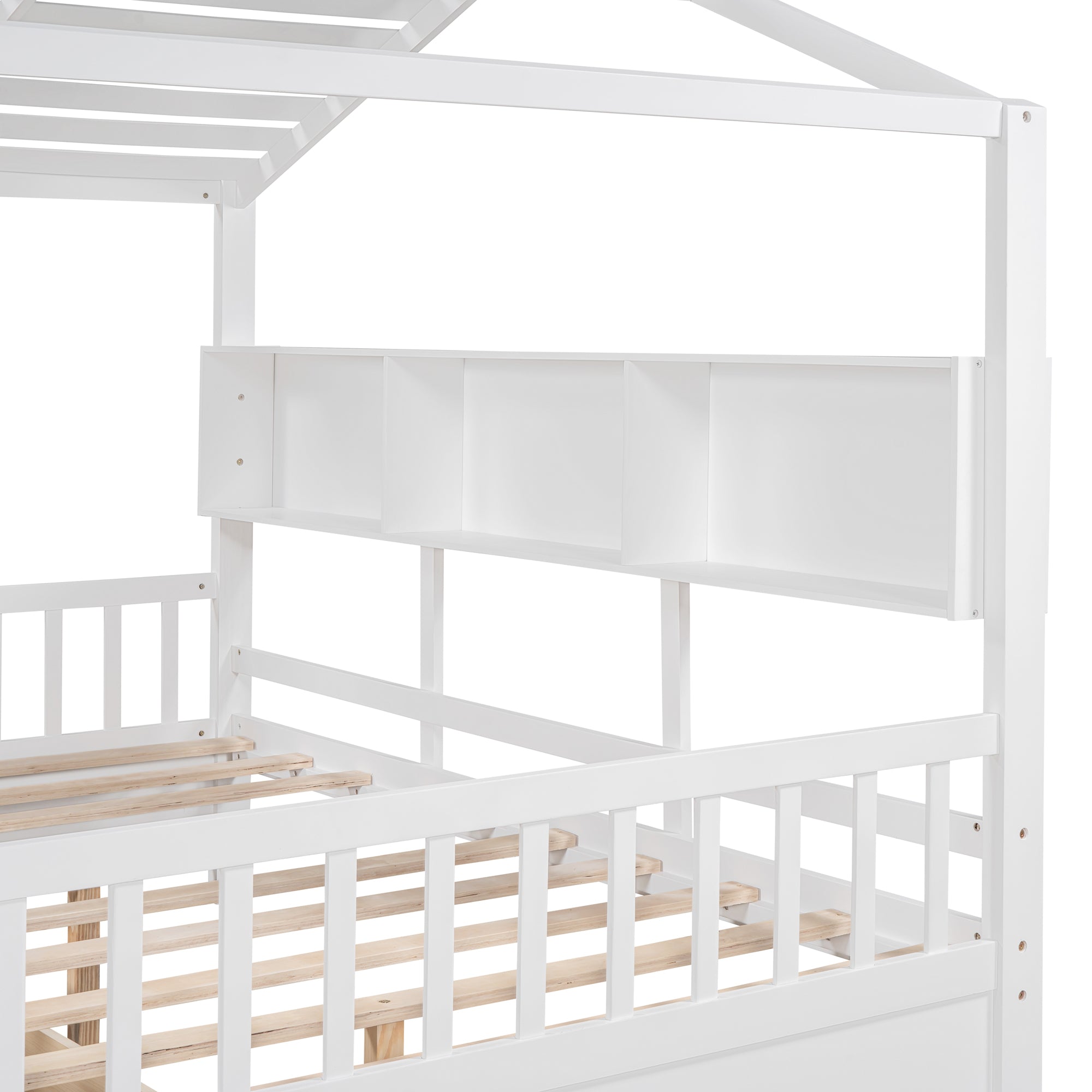 Wooden Full Size House Bed with 2 Drawers,Kids Bed with Storage Shelf, White