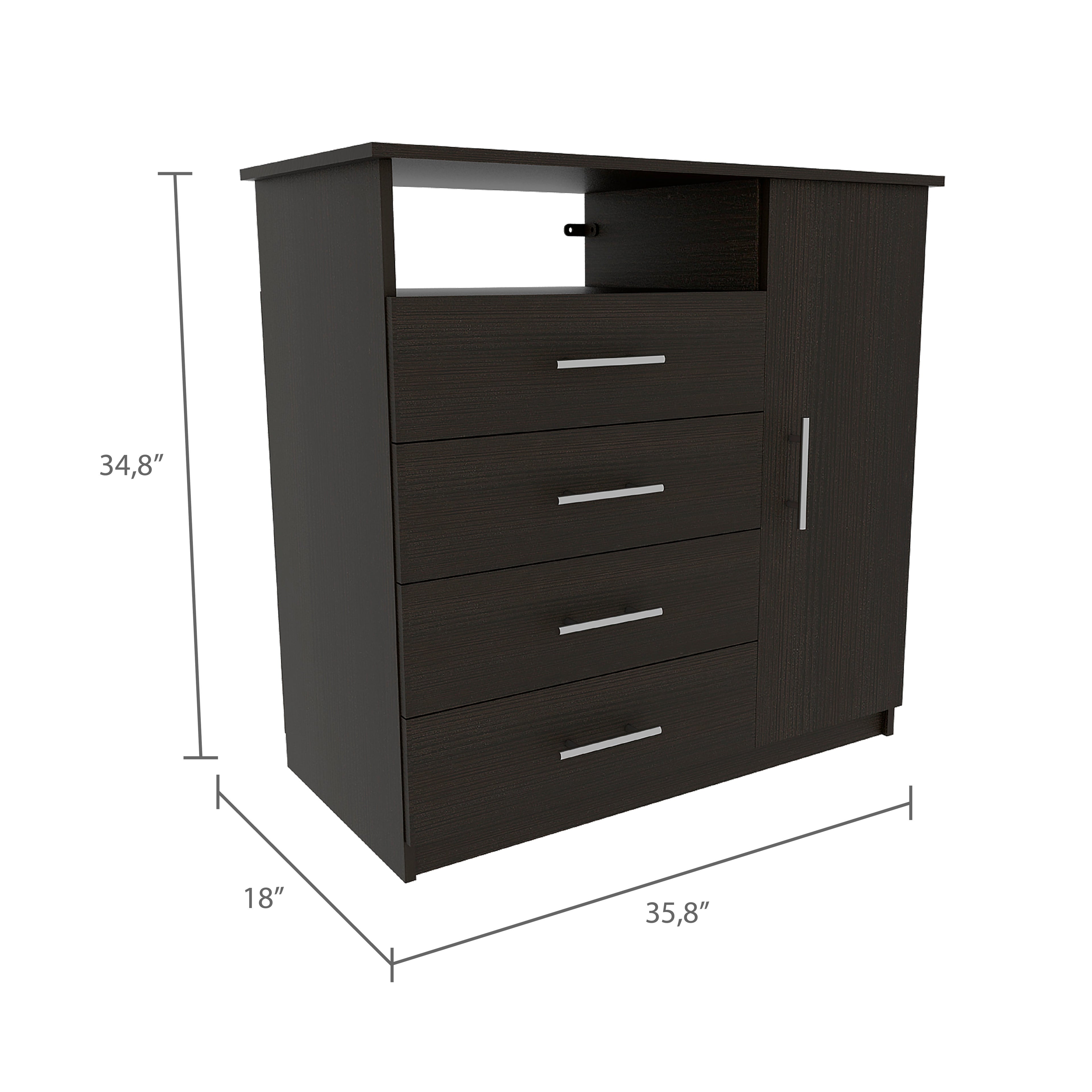 3 Piece Bedroom Set, Rioja 4 Drawer Dresser + 2 Omaha Nightstands, Black