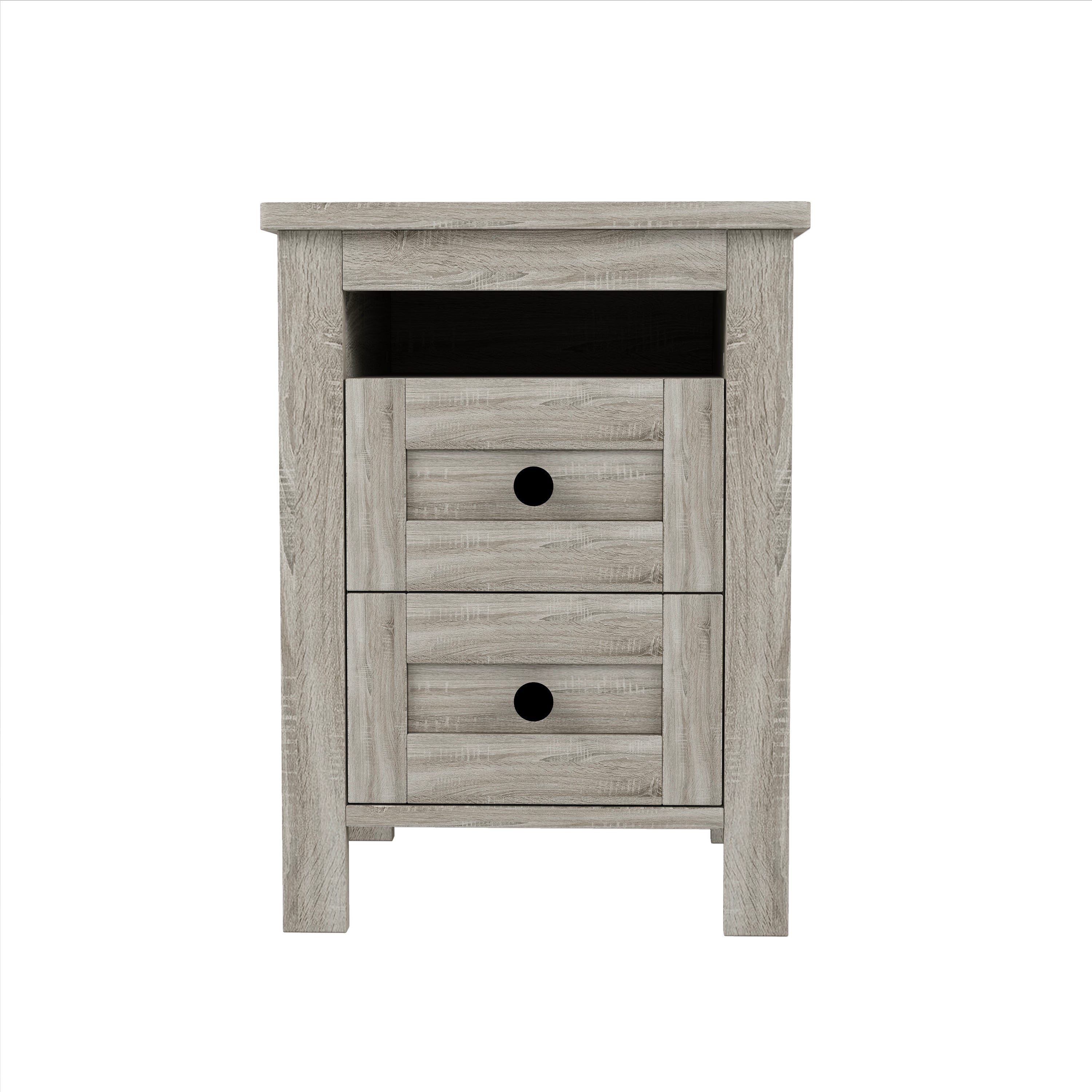 3-Pieces Bedroom Sets Queen Size Farmhouse Platform Bed with Double Sliding Door Storage Headboard and Charging Station, Storage Nightstand and Dresser, Antique Gray(