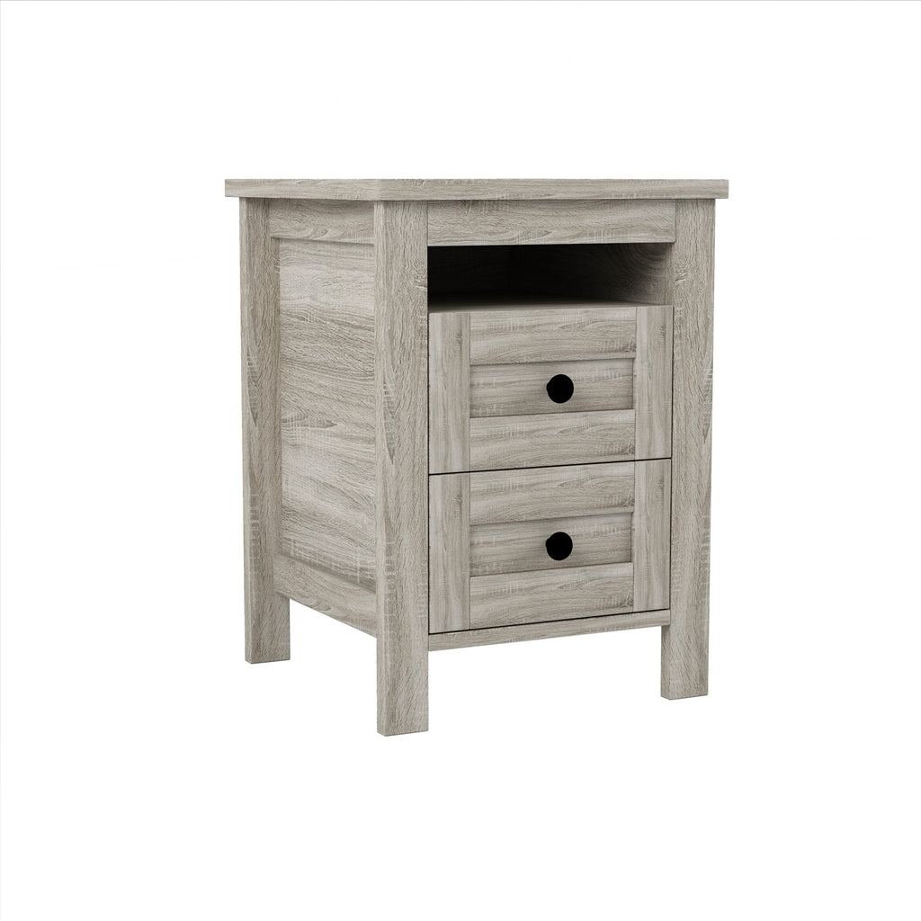 3-Pieces Bedroom Sets Queen Size Farmhouse Platform Bed with Double Sliding Door Storage Headboard and Charging Station, Storage Nightstand and Dresser, Antique Gray(