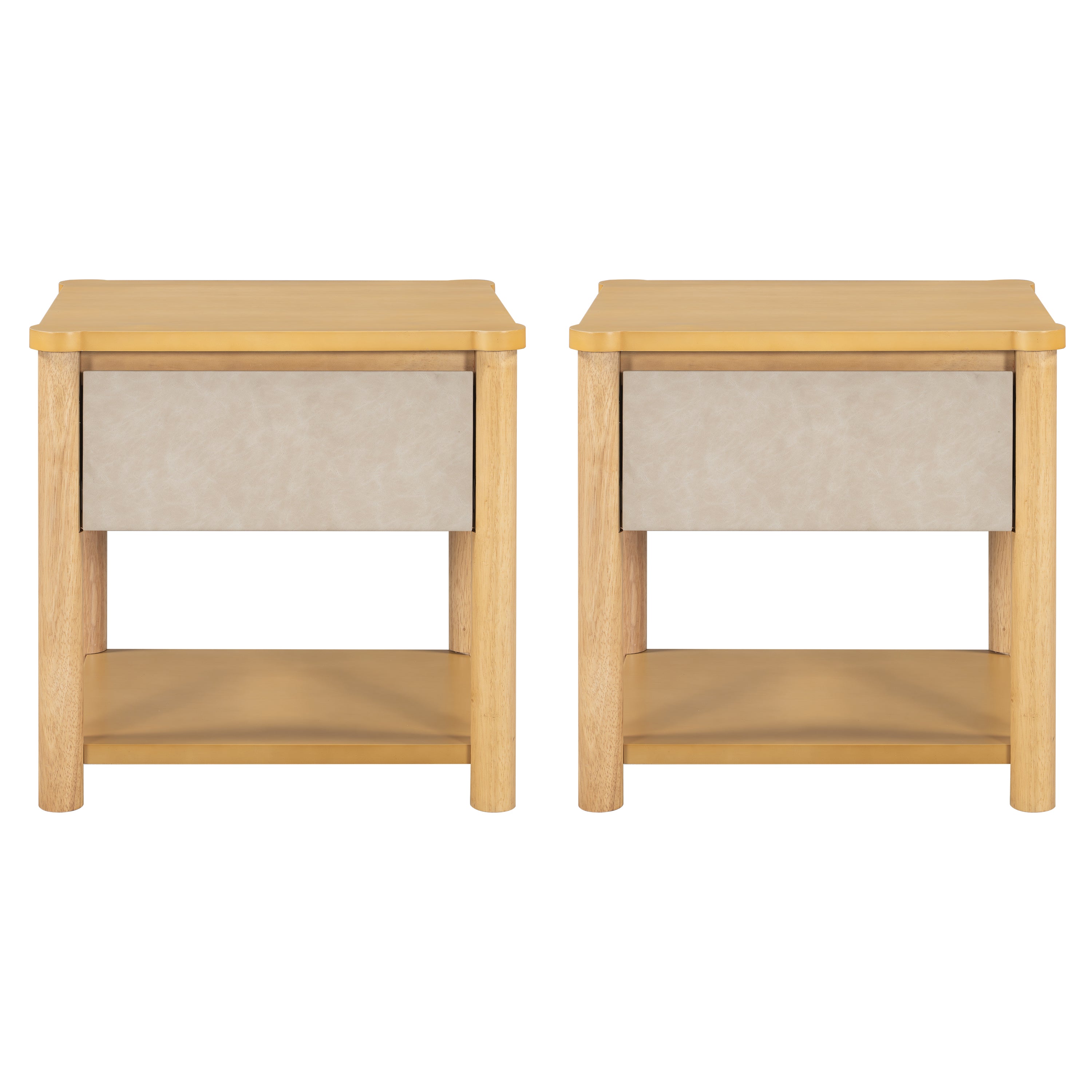 Modern Queen Bed Frame Set with 2 Nightstands, Beige Wood Platform Bed with Headboard and Matching Bedside Tables for Bedroom