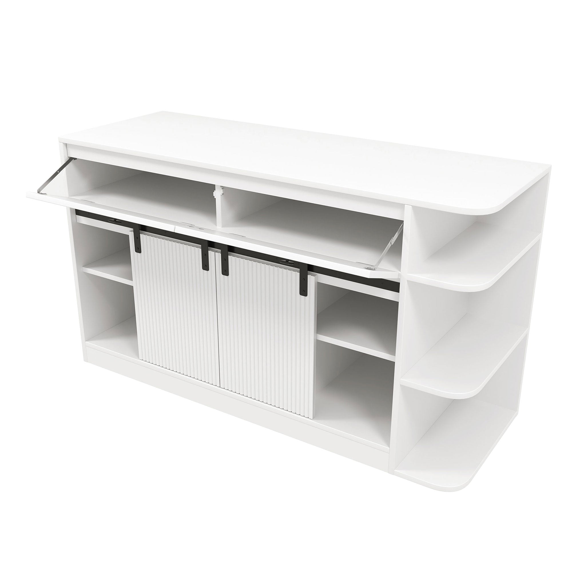 75 Gallon Fish Tank Stand with LED Light &Power Outlets, 55-75 Gallon Aquarium Stand with Sliding Fluted Doors, 2 Large Cabinet and Storage Shelves, Cabinet for 2 Fish Tank Accessories Storage,1200 LB