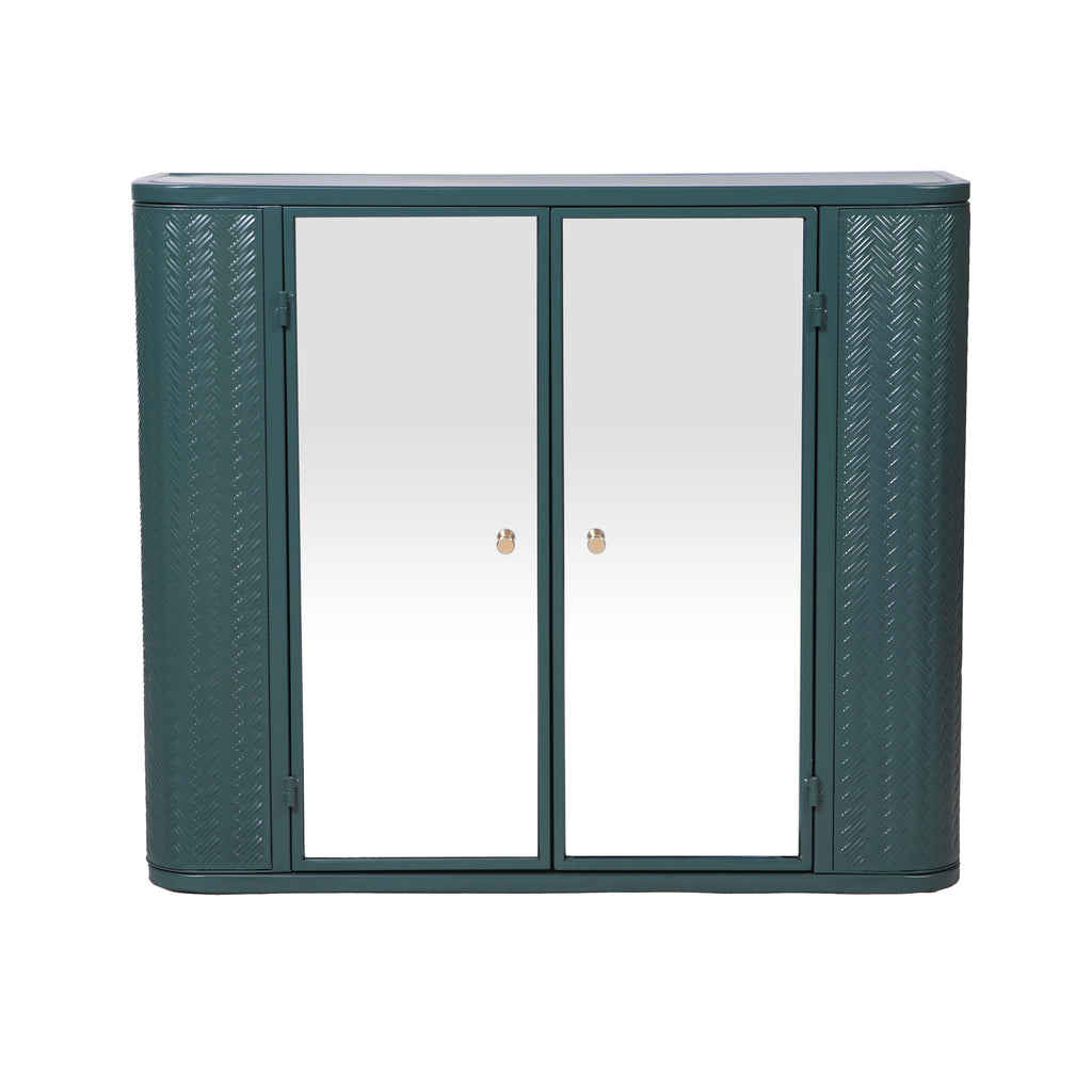 Army Green Wall-Mounted Bathroom Cabinet with Mirror, 2 Mirrored Doors & Open Shelf, Farmhouse Metal Frame Storage Cabinet with Open Compartment for Vanity, Toilet & Over-the-Sink