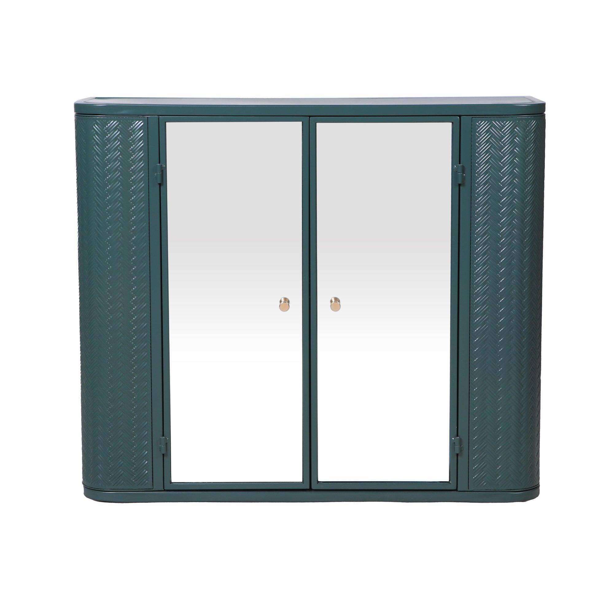 Army Green Wall-Mounted Bathroom Cabinet with Mirror, 2 Mirrored Doors & Open Shelf, Farmhouse Metal Frame Storage Cabinet with Open Compartment for Vanity, Toilet & Over-the-Sink
