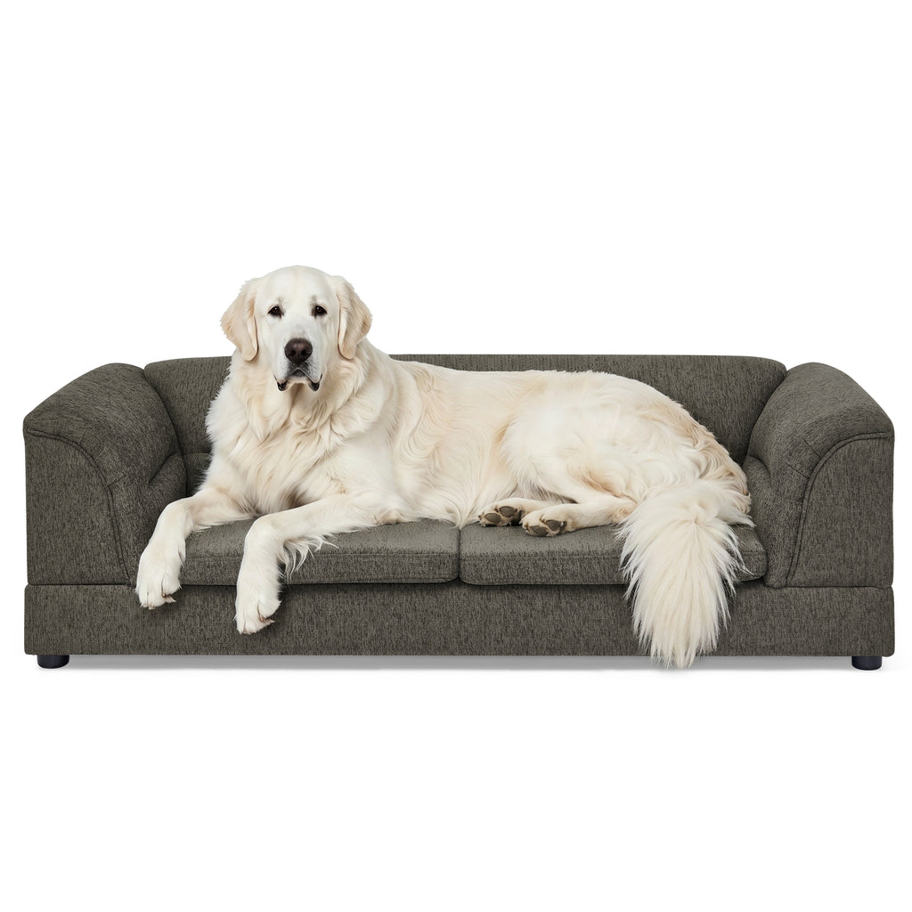 Oversized Pet Sofa, Curved Armrest Rectangular Dog Sofa, Linen Fabric Comfort Pet Couch for Large & Oversized Dogs-Dark Gray