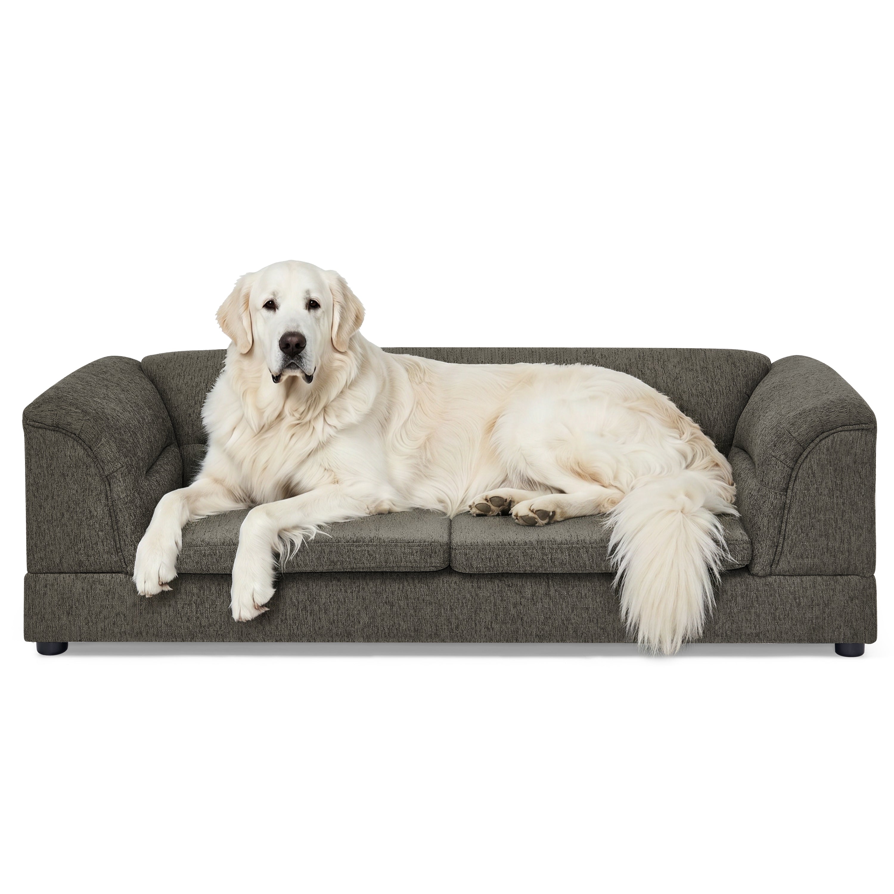 Oversized Pet Sofa, Curved Armrest Rectangular Dog Sofa, Linen Fabric Comfort Pet Couch for Large & Oversized Dogs-Dark Gray