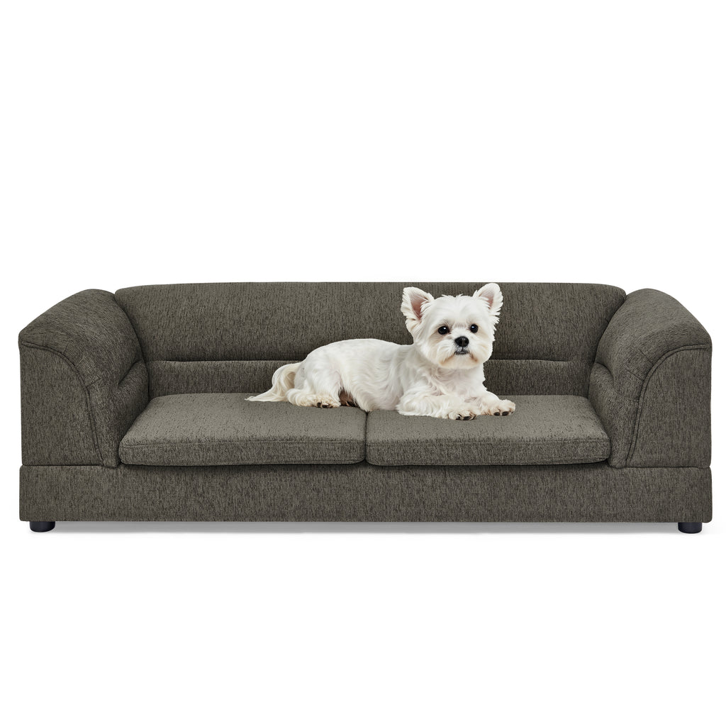 Oversized Pet Sofa, Curved Armrest Rectangular Dog Sofa, Linen Fabric Comfort Pet Couch for Large & Oversized Dogs-Dark Gray