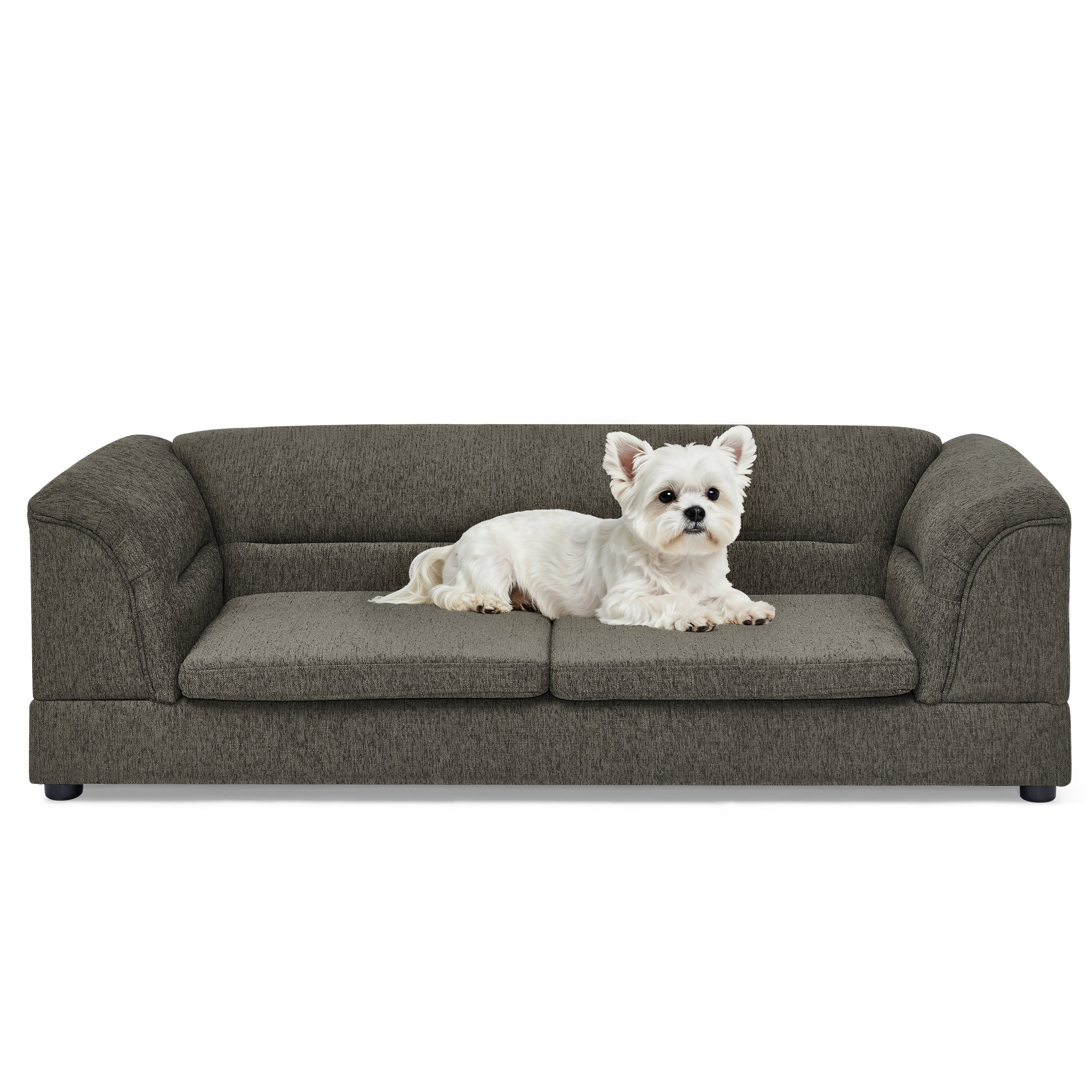 Oversized Pet Sofa, Curved Armrest Rectangular Dog Sofa, Linen Fabric Comfort Pet Couch for Large & Oversized Dogs-Dark Gray