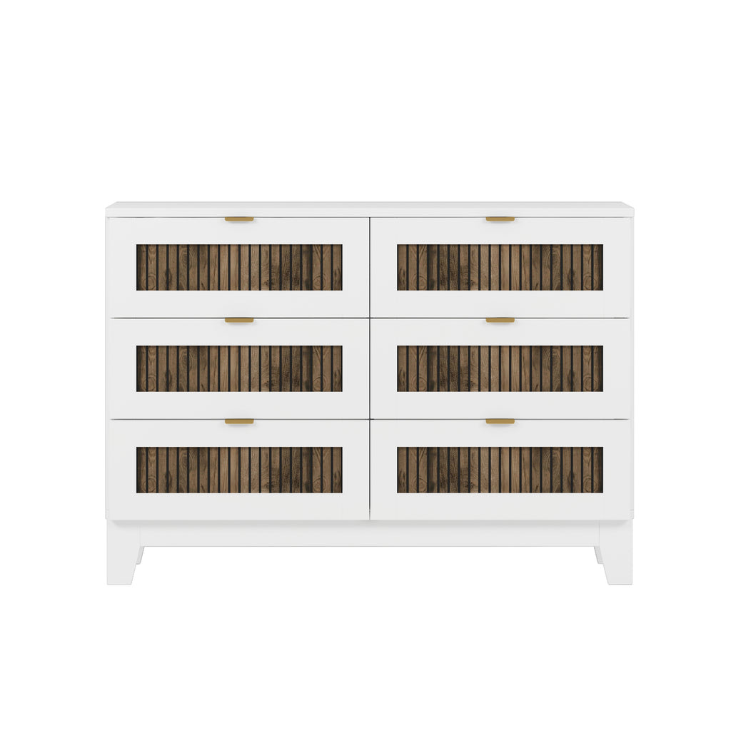 4-Pieces Bedroom Sets, Queen Size Farmhouse Platform Bed with Wooden Strip Stickers Decoration, Storage Nightstand and Dresser with Metal Handle