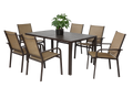 7 Pieces Patio Dining Set, Outdoor Furniture Table and 6 Textilene Chairs, Outdoor Furniture with Rectangular Table and 6 Stackable Chairs Family Conversation Set for Garden Backyard Deck-Brown
