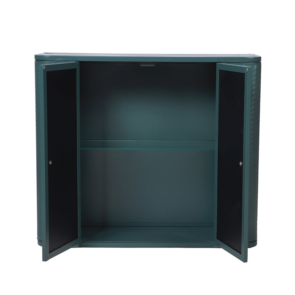 Army Green Wall-Mounted Bathroom Cabinet with Mirror, 2 Mirrored Doors & Open Shelf, Farmhouse Metal Frame Storage Cabinet with Open Compartment for Vanity, Toilet & Over-the-Sink