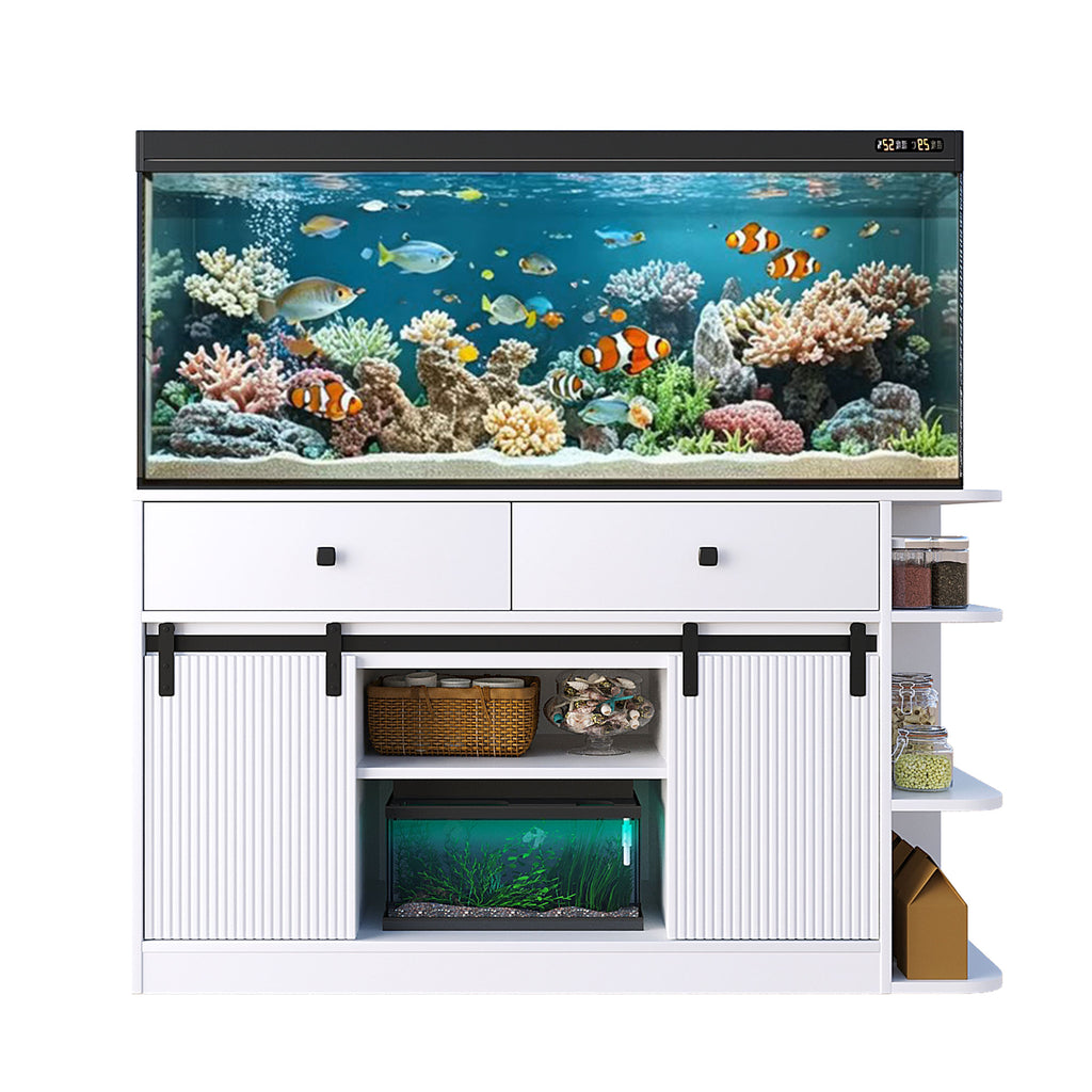 75 Gallon Fish Tank Stand with LED Light &Power Outlets, 55-75 Gallon Aquarium Stand with Sliding Fluted Doors, 2 Large Cabinet and Storage Shelves, Cabinet for 2 Fish Tank Accessories Storage,1200 LB