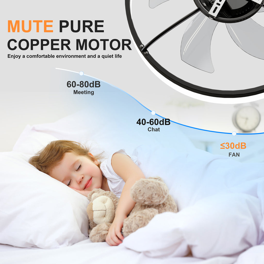 19.7'' LED Ceiling Fan Light with Remote & App Control, 6 Speeds, Dimmable, 3000K-6500K, Flush Mount BLACK Fandelier for Bedroom