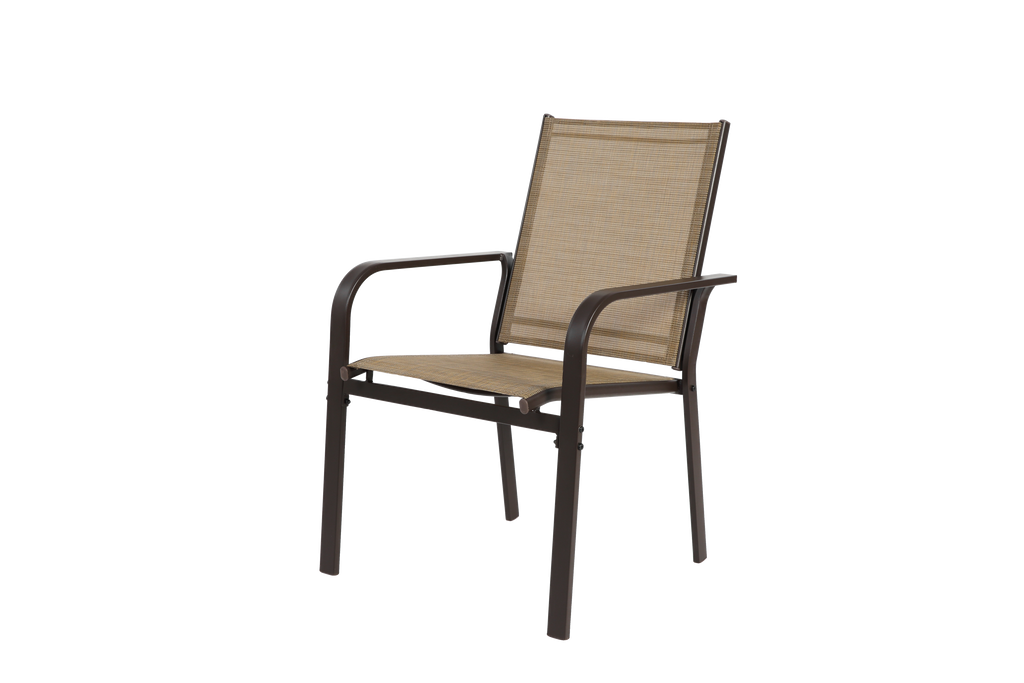 7 Pieces Patio Dining Set, Outdoor Furniture Table and 6 Textilene Chairs, Outdoor Furniture with Rectangular Table and 6 Stackable Chairs Family Conversation Set for Garden Backyard Deck-Brown