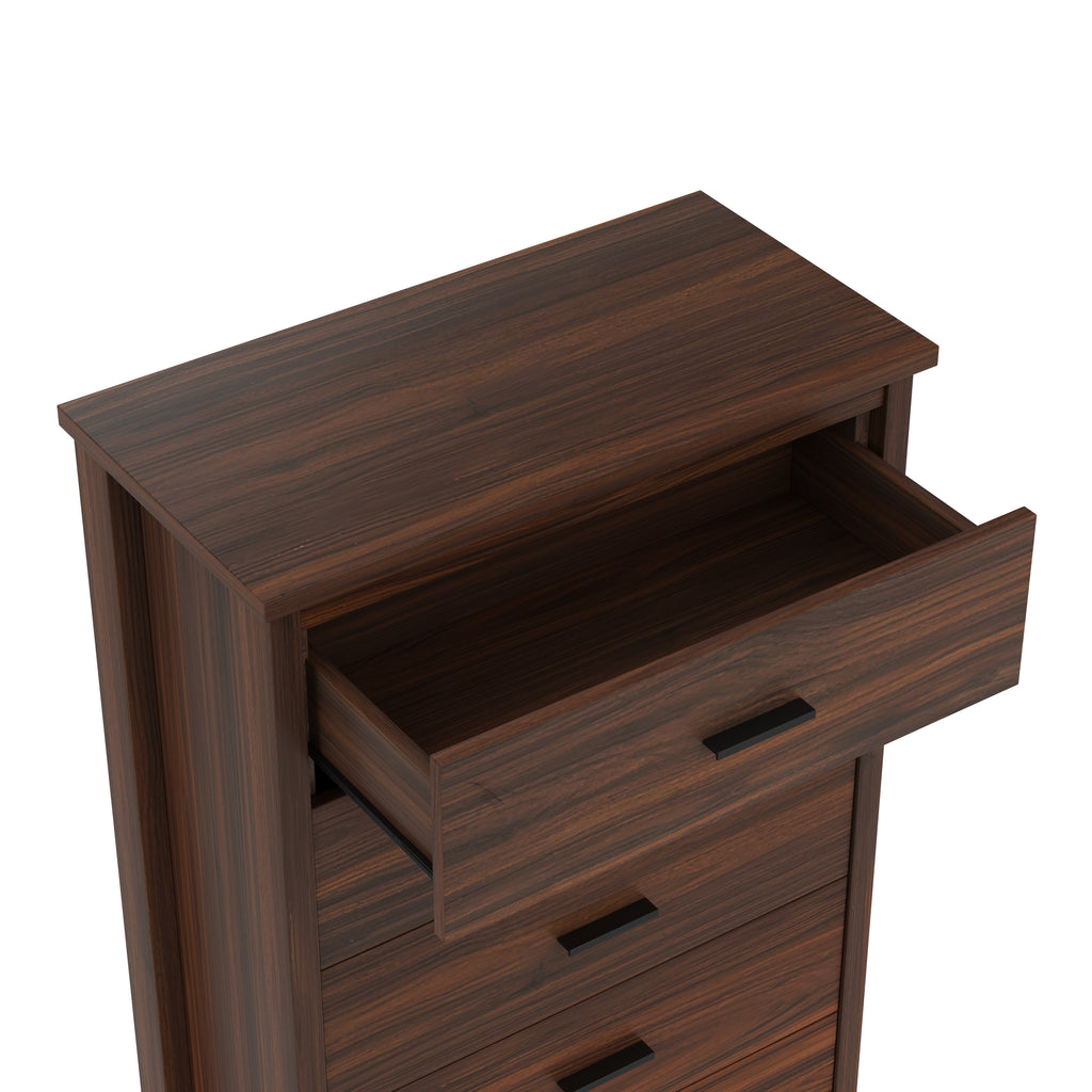 4PCS Bedroom Sets, Wooden Queen Size Bed Frame with Storage Headboard and Charging Station, 2 Nightstands with 2 Drawers, 1 Dresser with 5 Drawers, Walnut(old SKU HL000102AAD)