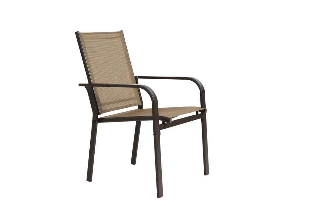 7 Pieces Patio Dining Set, Outdoor Furniture Table and 6 Textilene Chairs, Outdoor Furniture with Rectangular Table and 6 Stackable Chairs Family Conversation Set for Garden Backyard Deck-Brown