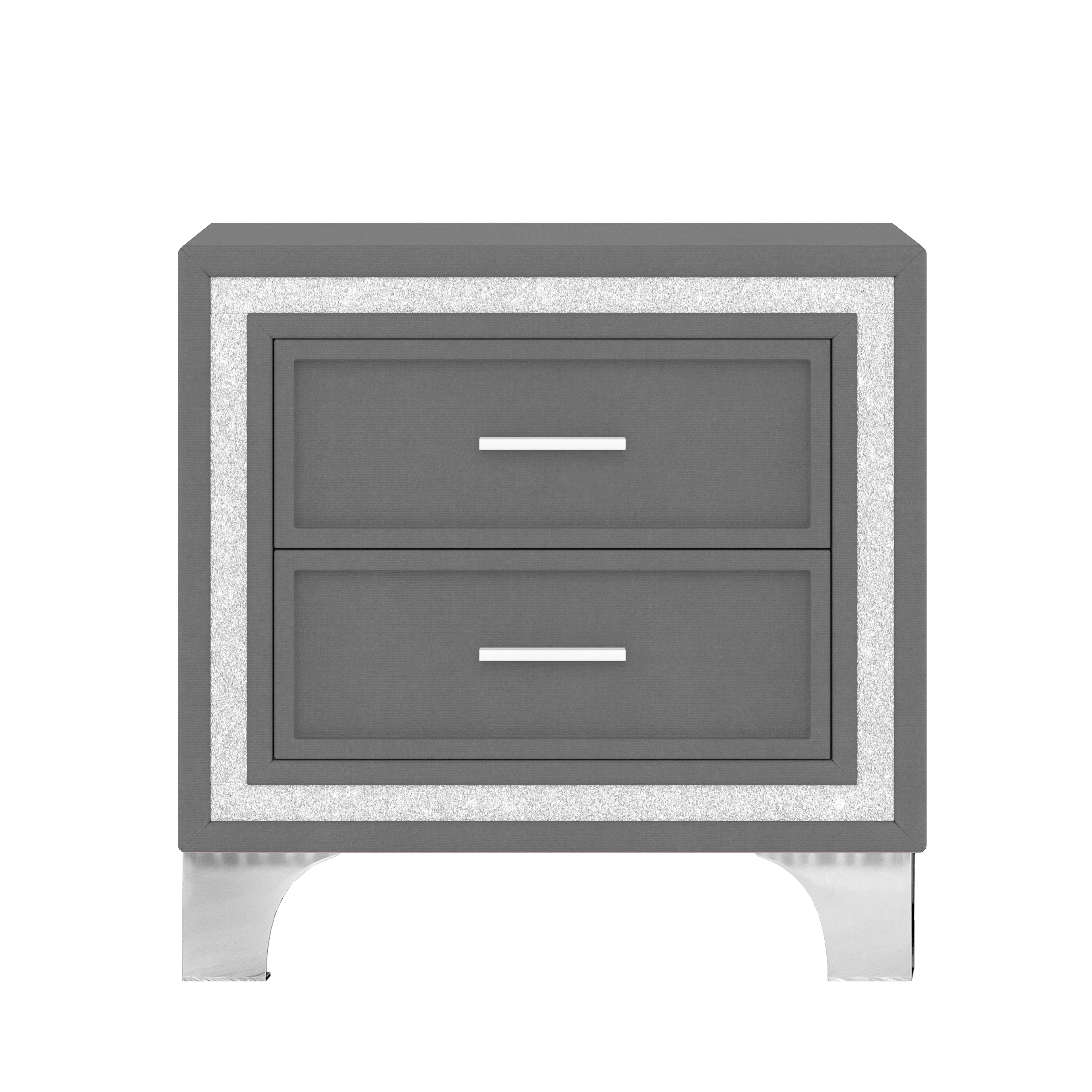 3-Pieces Bedroom Sets,Queen Size Upholstered Platform Bed with LED Lights and Two Nightstands-Gray