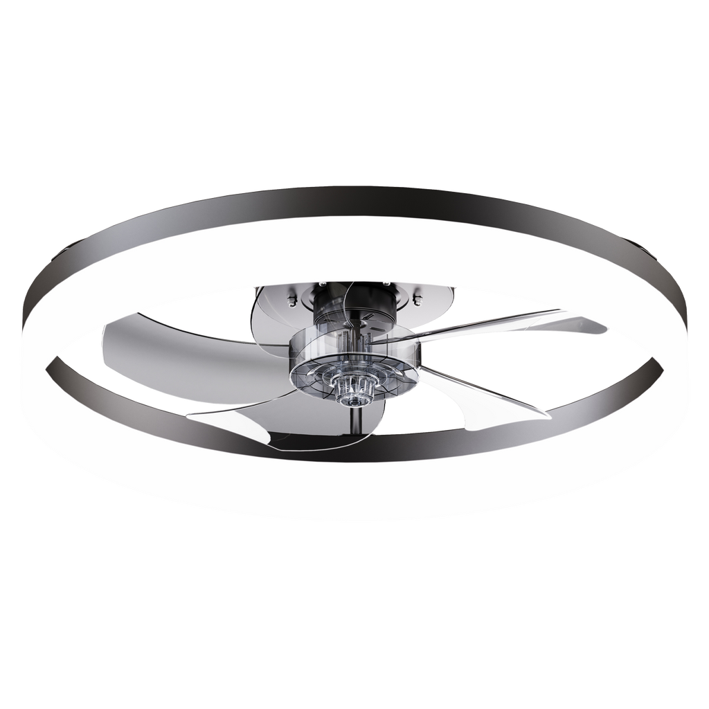 19.7'' LED Ceiling Fan Light with Remote & App Control, 6 Speeds, Dimmable, 3000K-6500K, Flush Mount BLACK Fandelier for Bedroom
