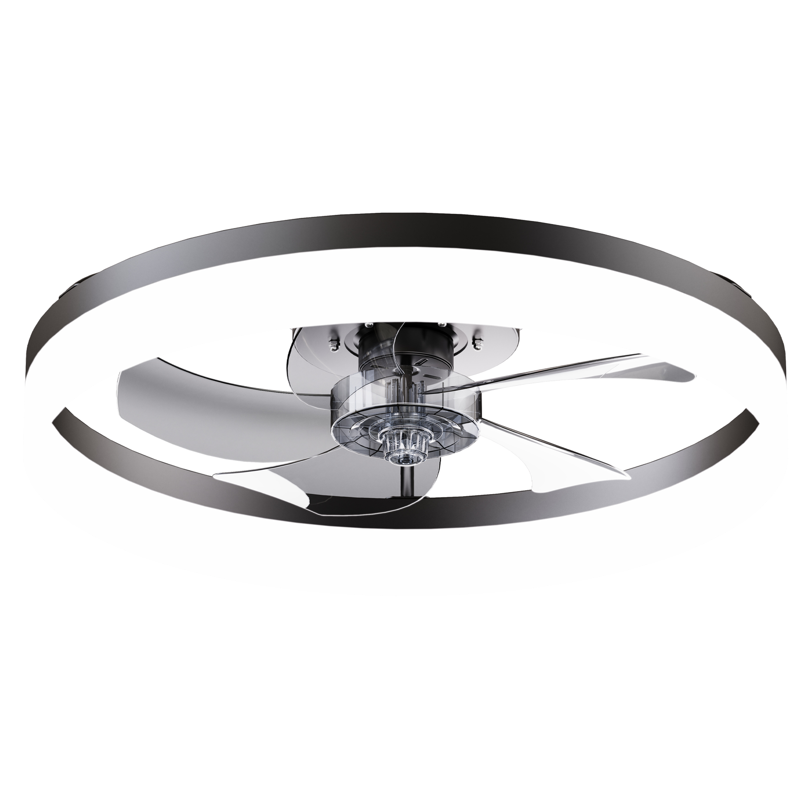 19.7'' LED Ceiling Fan Light with Remote & App Control, 6 Speeds, Dimmable, 3000K-6500K, Flush Mount BLACK Fandelier for Bedroom