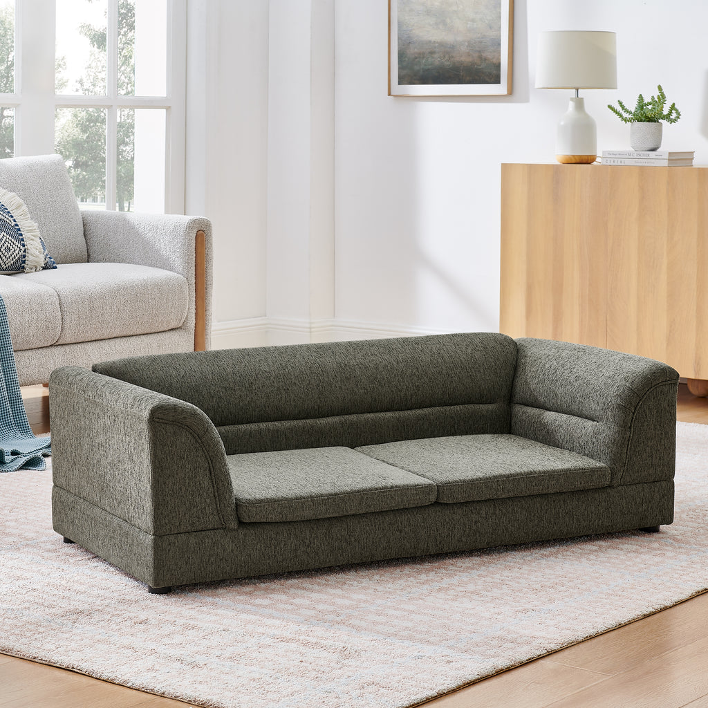 Oversized Pet Sofa, Curved Armrest Rectangular Dog Sofa, Linen Fabric Comfort Pet Couch for Large & Oversized Dogs-Dark Gray