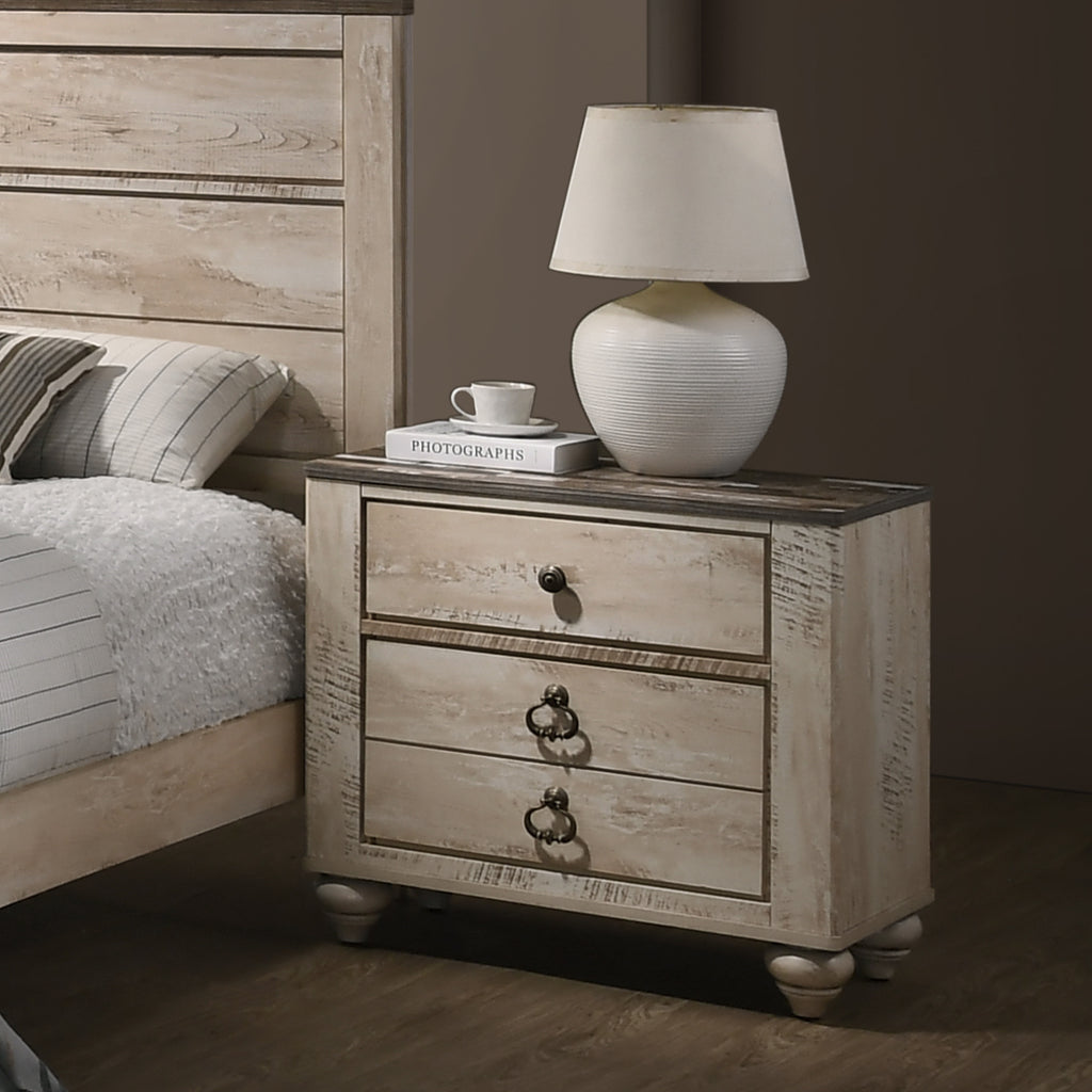 Qraawla Contemporary White Wash Finish 5-Piece Bedroom Set-King Bed, Dresser, Mirror, 2 Nightstands