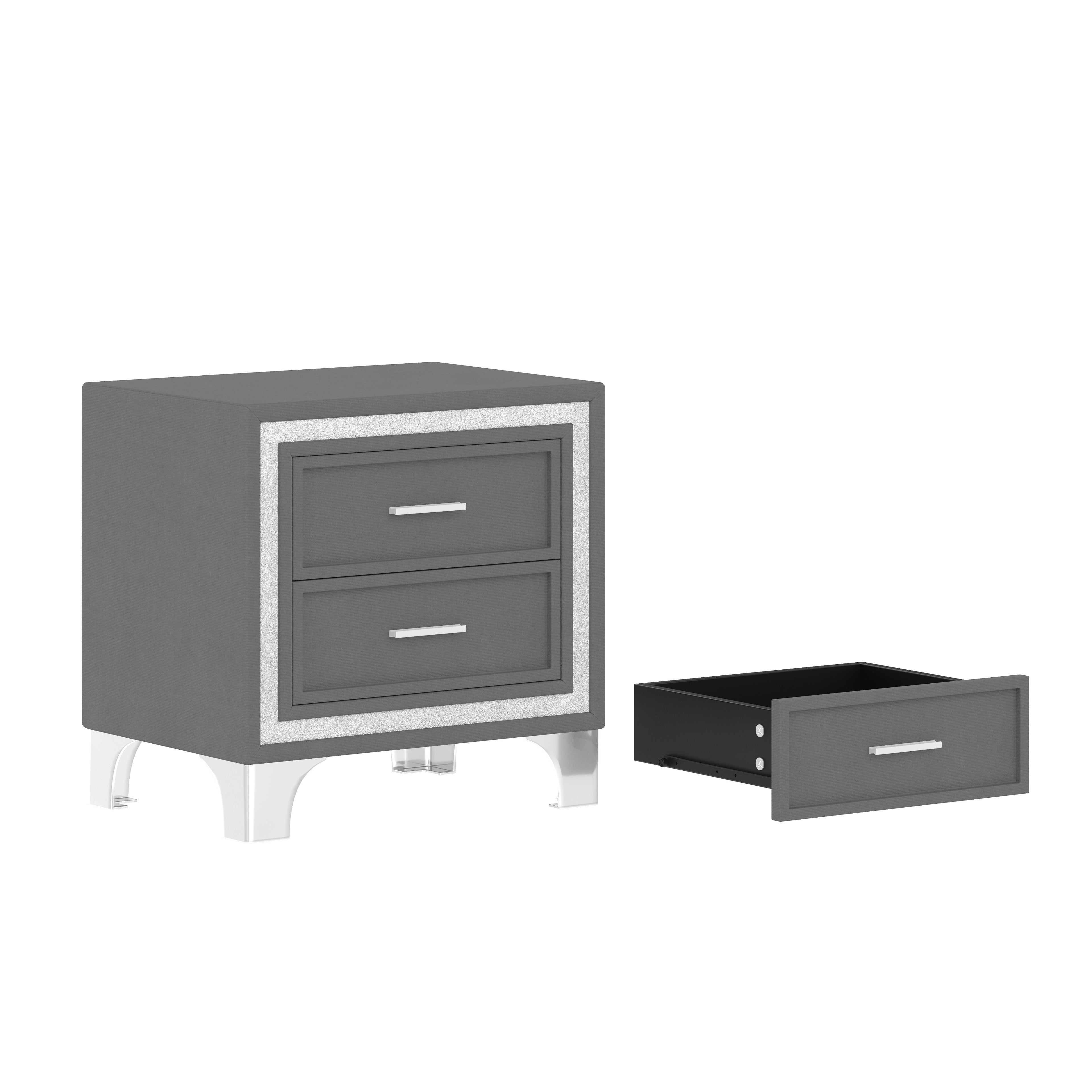 3-Pieces Bedroom Sets,Queen Size Upholstered Platform Bed with LED Lights and Two Nightstands-Gray