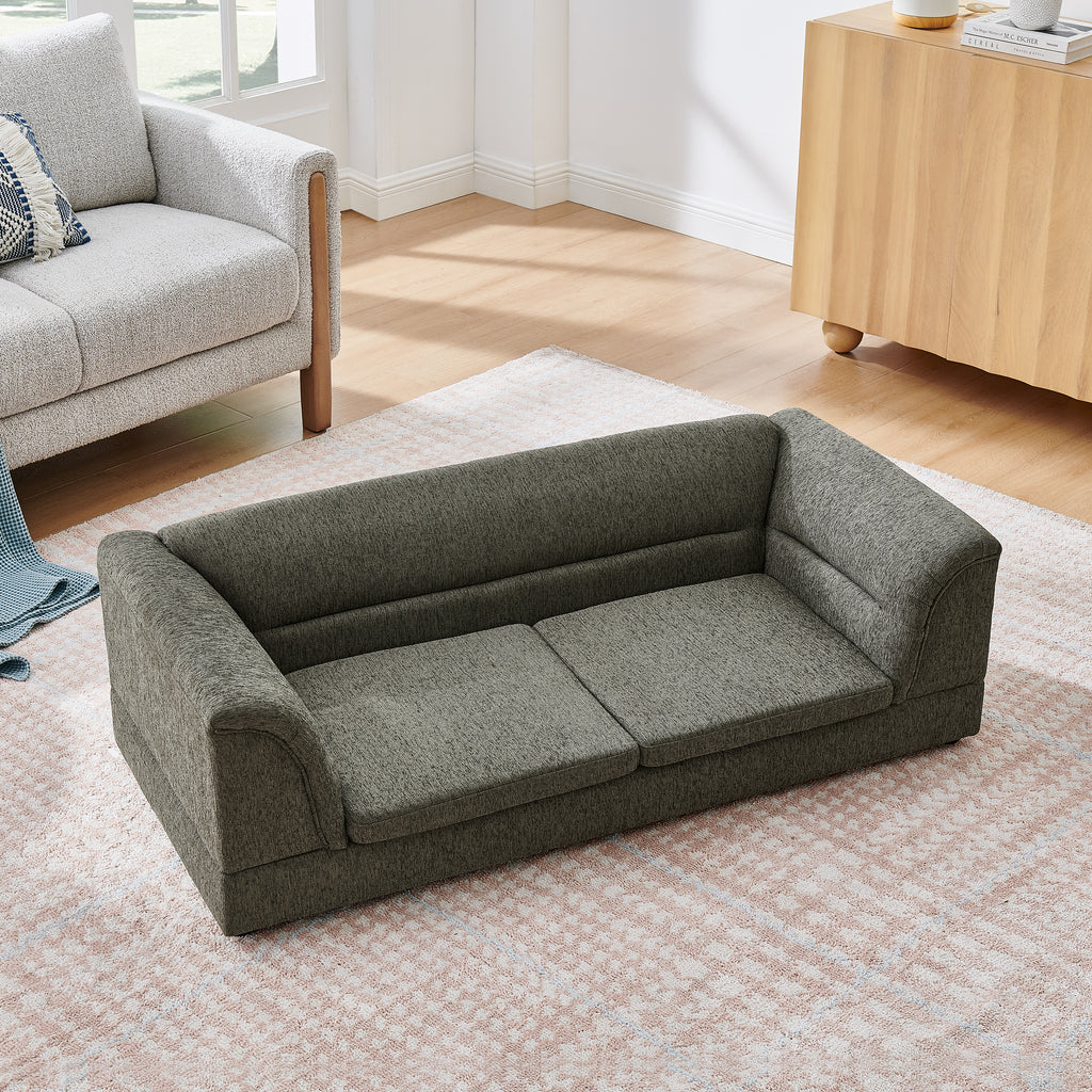 Oversized Pet Sofa, Curved Armrest Rectangular Dog Sofa, Linen Fabric Comfort Pet Couch for Large & Oversized Dogs-Dark Gray