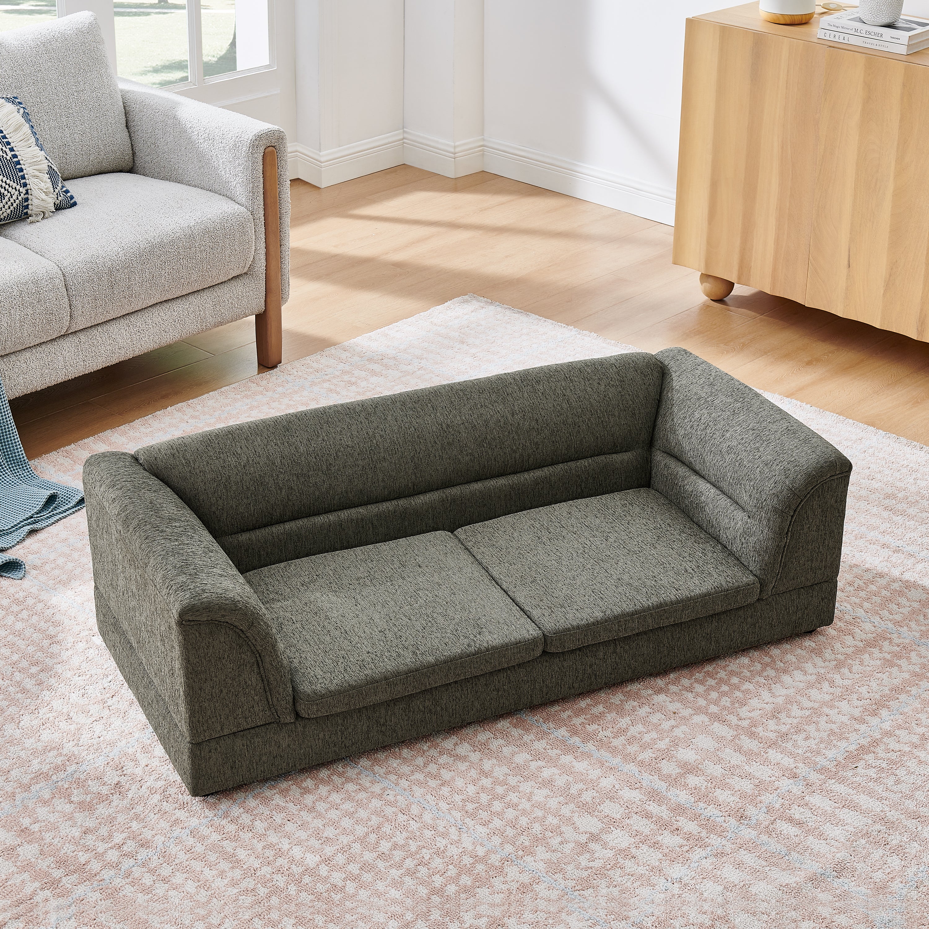Oversized Pet Sofa, Curved Armrest Rectangular Dog Sofa, Linen Fabric Comfort Pet Couch for Large & Oversized Dogs-Dark Gray
