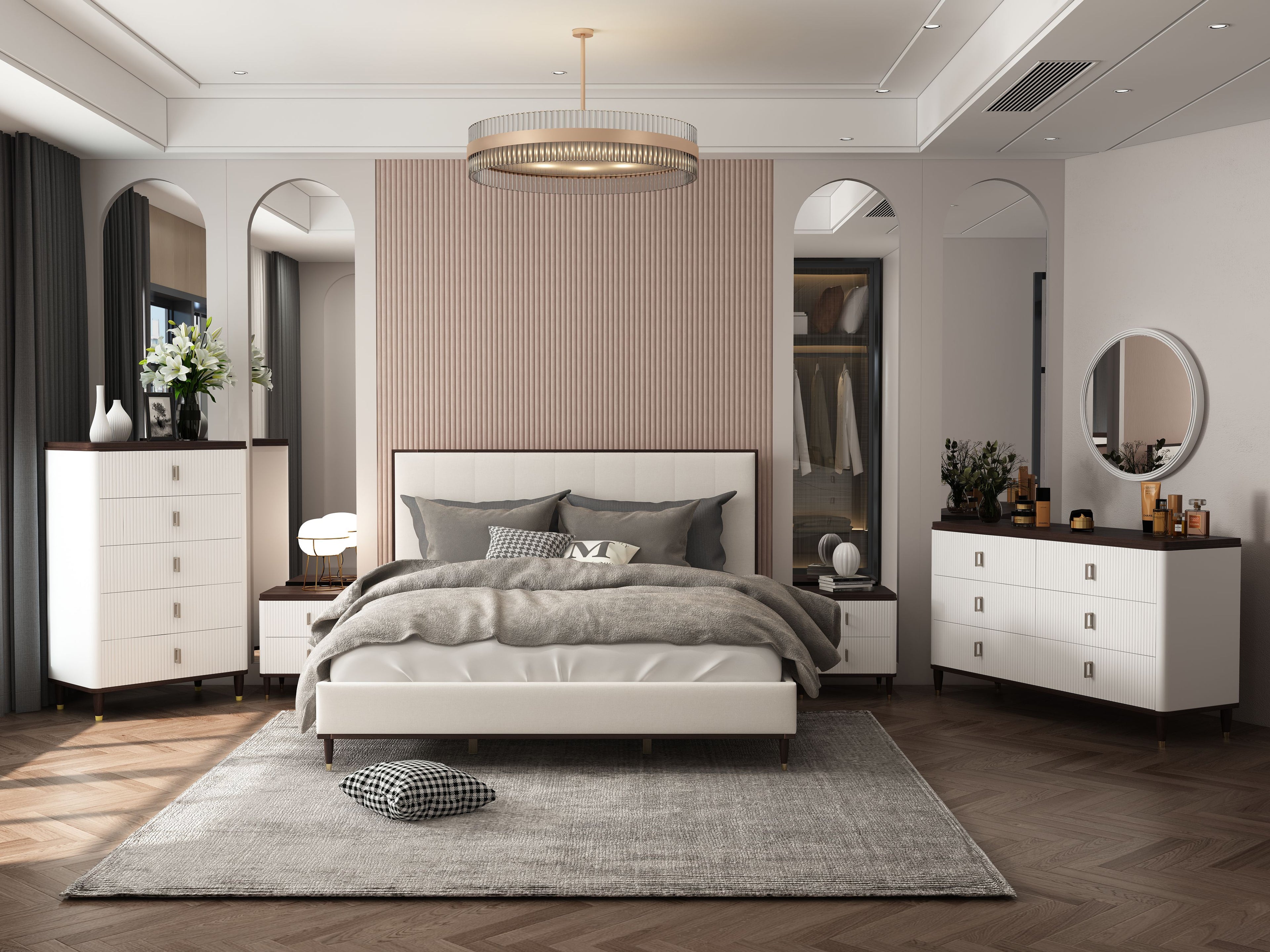 Carena 5Pcs Bedroom Set (E.King, dresser, chest, mirror, nightstand)