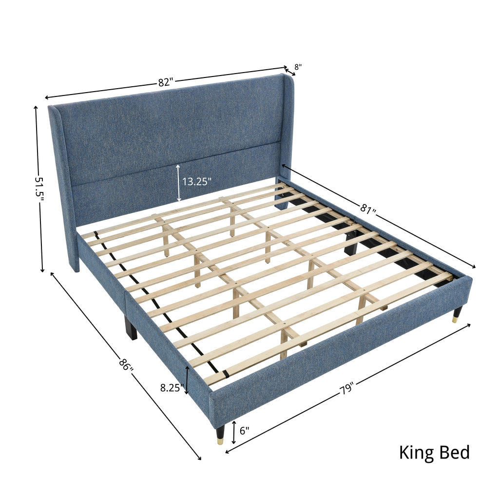 Arles 3-Piece Upholstered Bedroom Set, Wingback Platform Bed with Two Nightstands