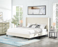 Arles 3-Piece Upholstered Bedroom Set, Wingback Platform Bed with Two Nightstands
