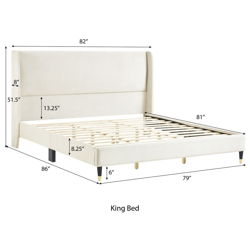 Arles 3-Piece Upholstered Bedroom Set, Wingback Platform Bed with Two Nightstands