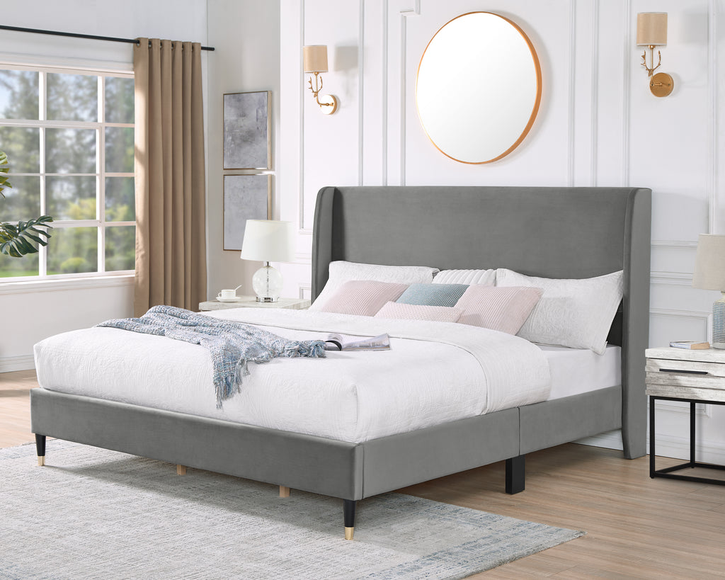 Arles 3-Piece Upholstered Bedroom Set, Wingback Platform Bed with Two Nightstands