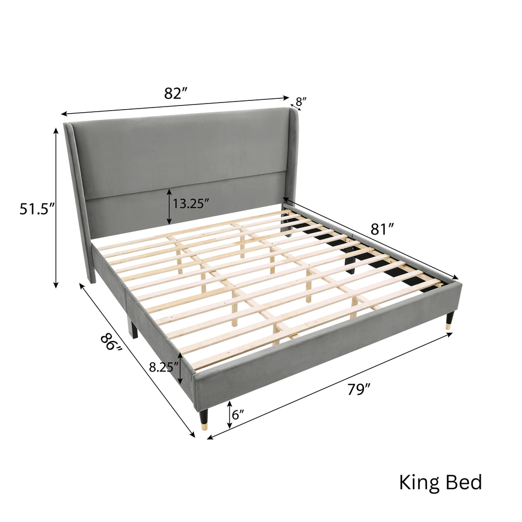 Arles 3-Piece Upholstered Bedroom Set, Wingback Platform Bed with Two Nightstands