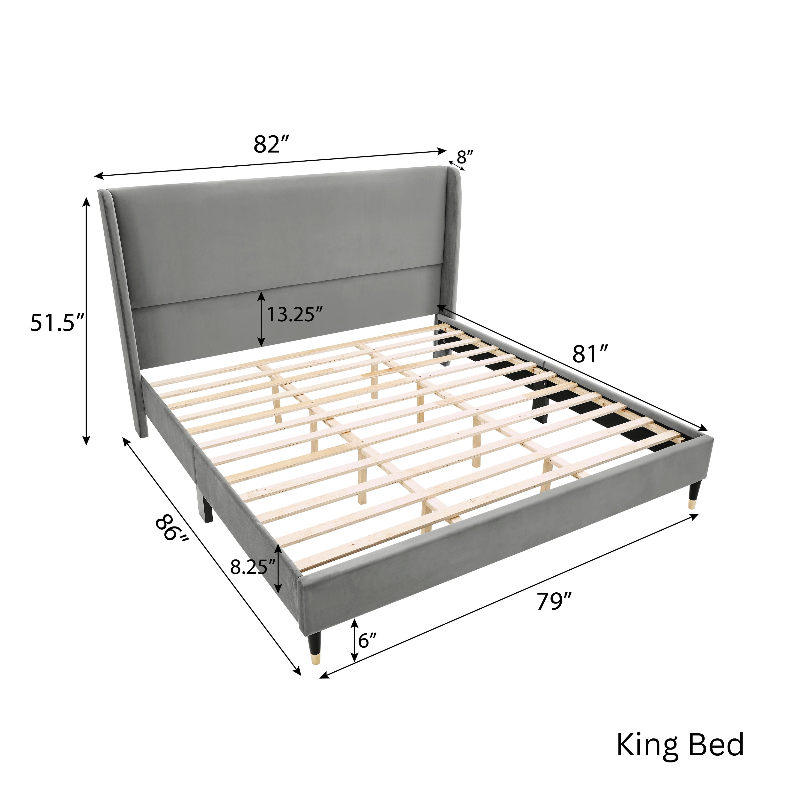 Arles 3-Piece Upholstered Bedroom Set, Wingback Platform Bed with Two Nightstands