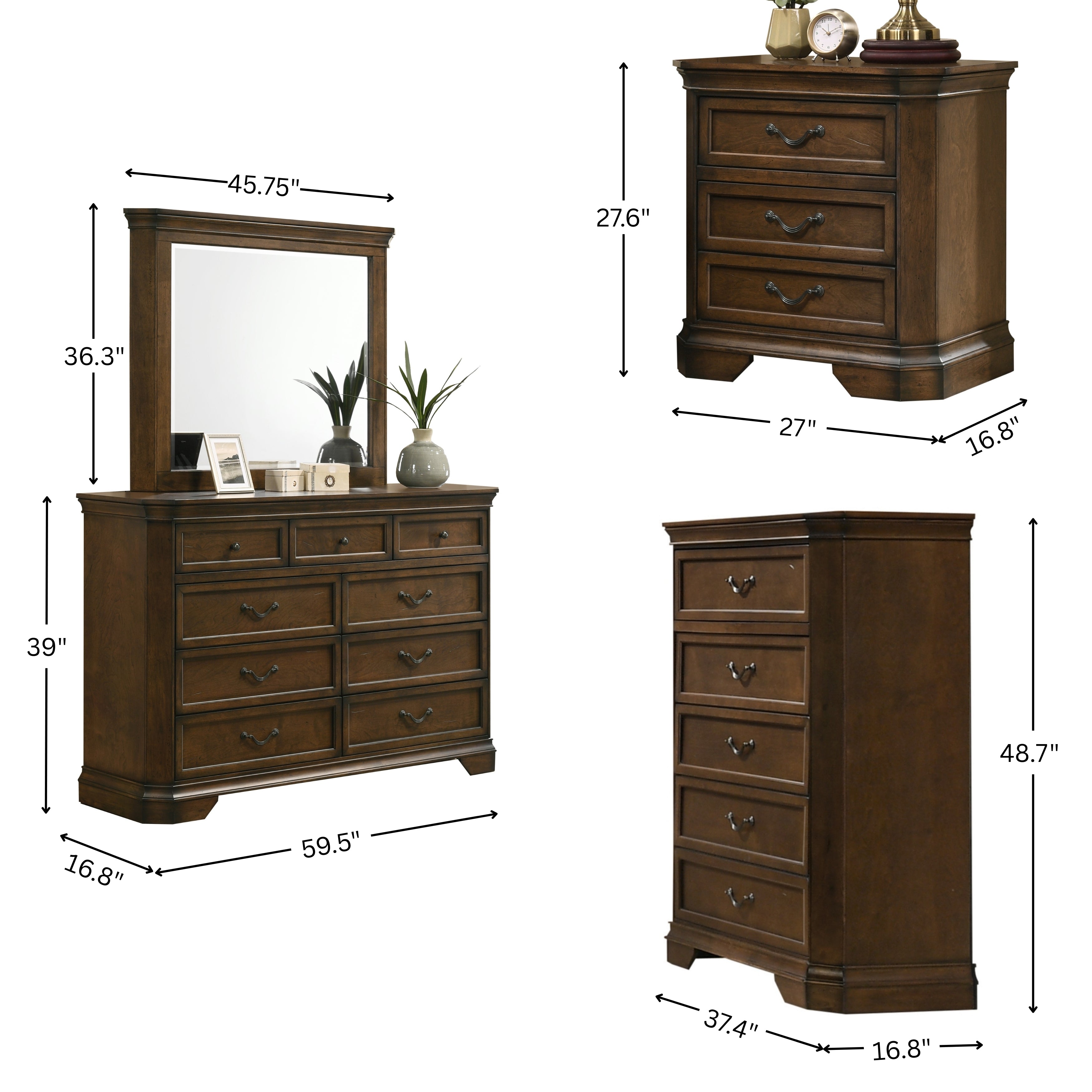 Maderne Traditional Wood Panel 6 pieces Queen Bed set with Dresser, Mirror, Two Nightstands, Chest