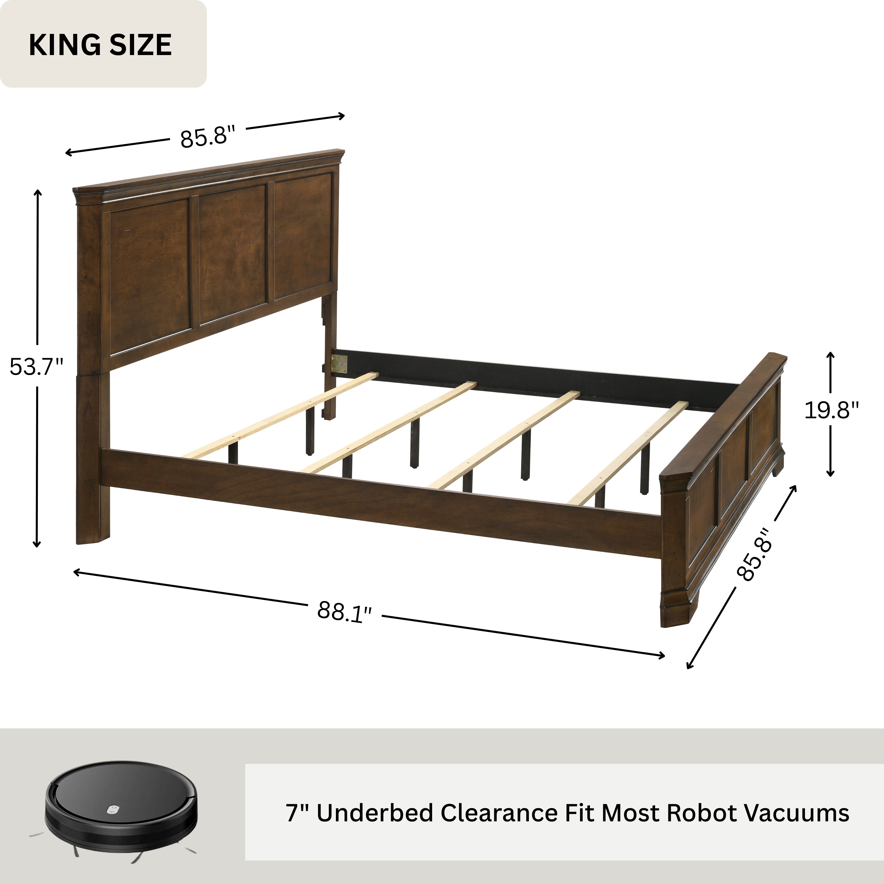 Maderne Traditional Wood Panel Bed with Dresser, Mirror, Nightstand, King size