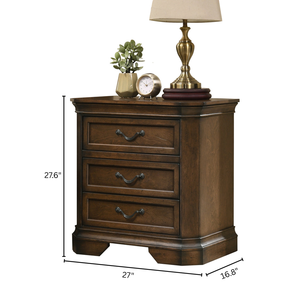 Maderne Traditional 3-Piece Wood Bedroom Set with Queen Size Panel Bed and Two Nightstands