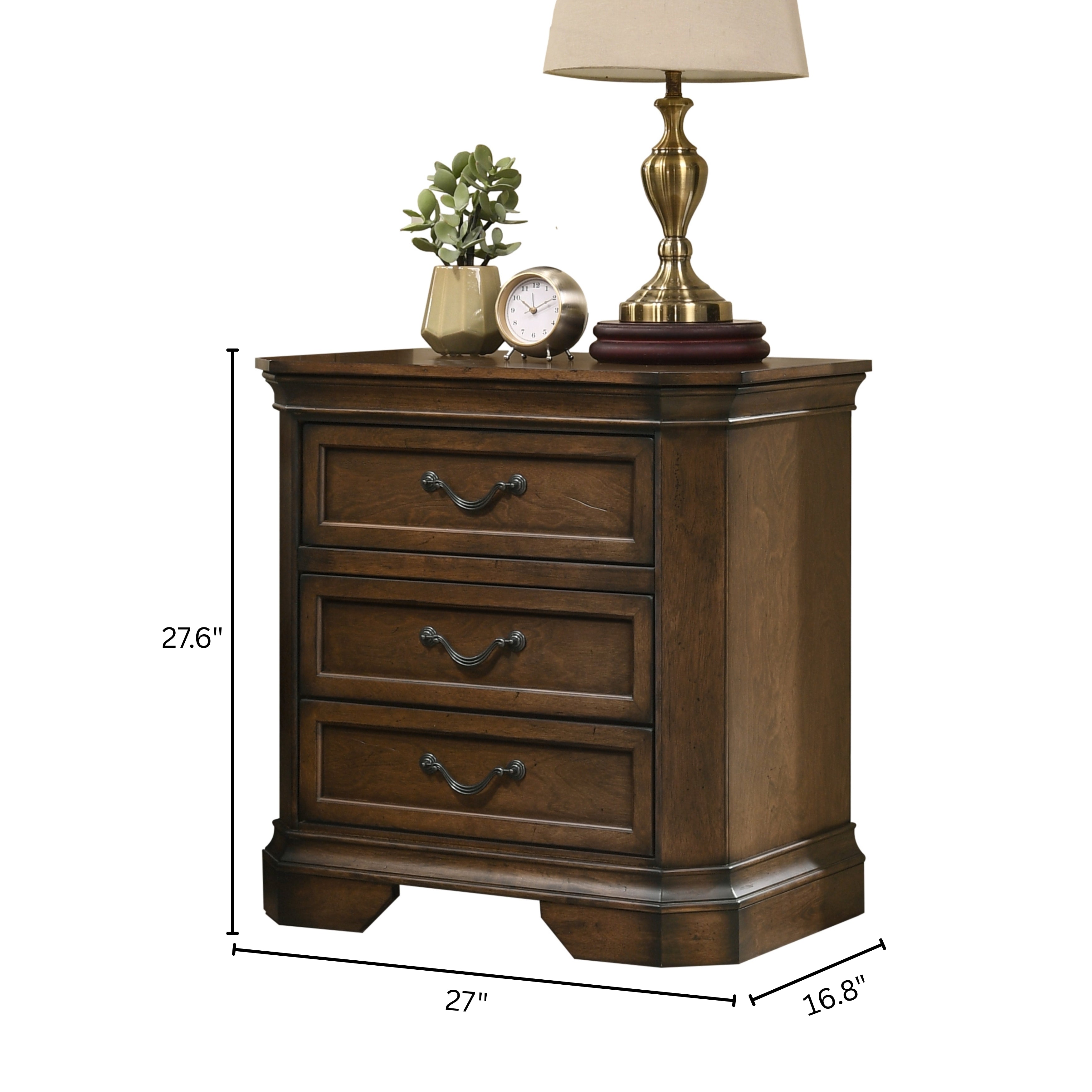Maderne Traditional 3-Piece Wood Bedroom Set with Queen Size Panel Bed and Two Nightstands