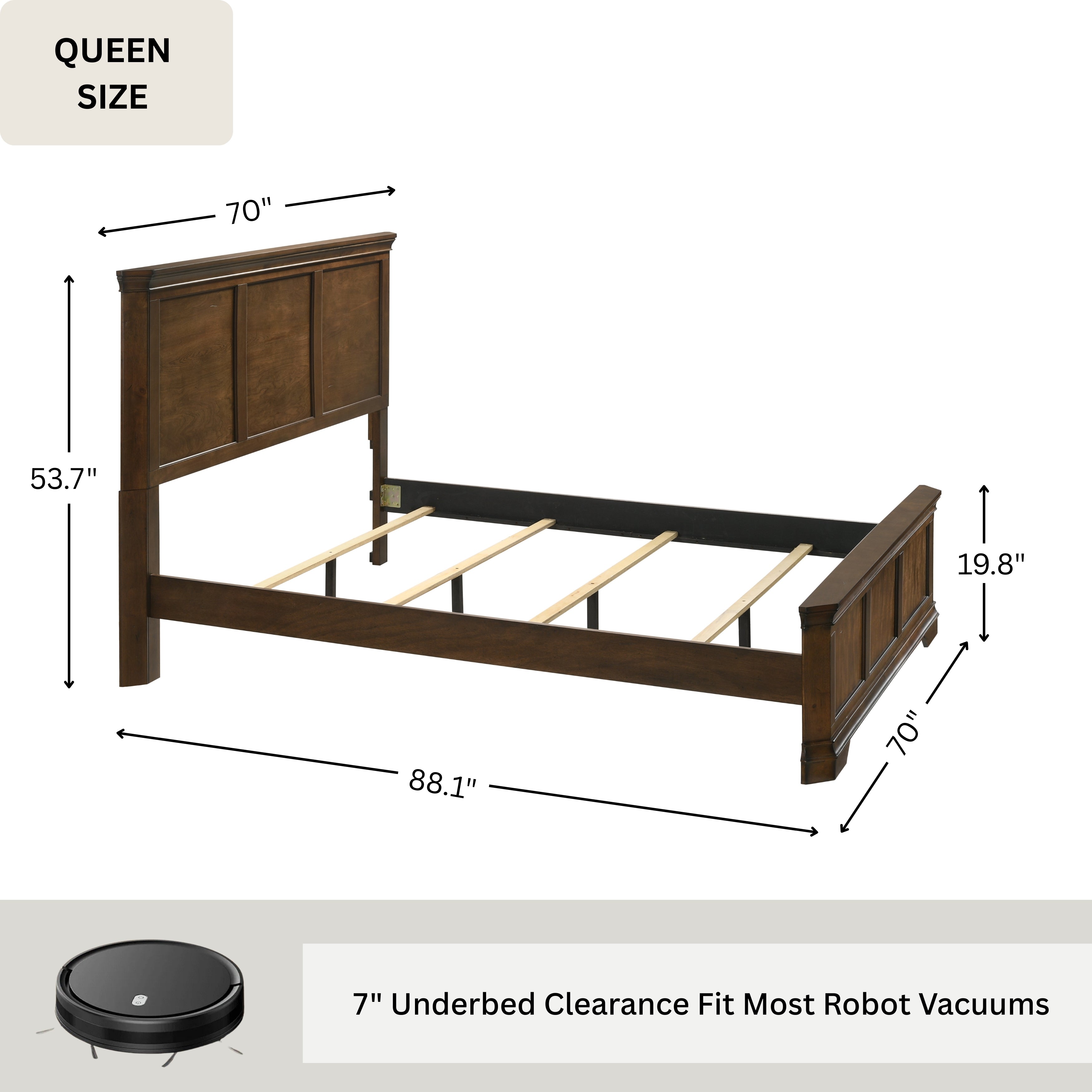 Maderne Traditional 3-Piece Wood Bedroom Set with Queen Size Panel Bed and Two Nightstands