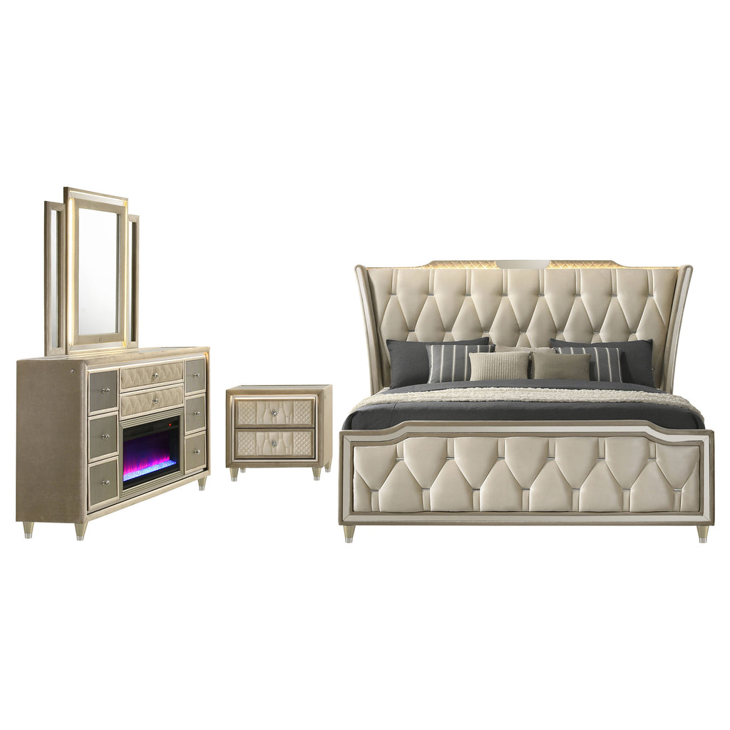 Mika Ivory / Camel 4-piece Eastern King Bedroom Set