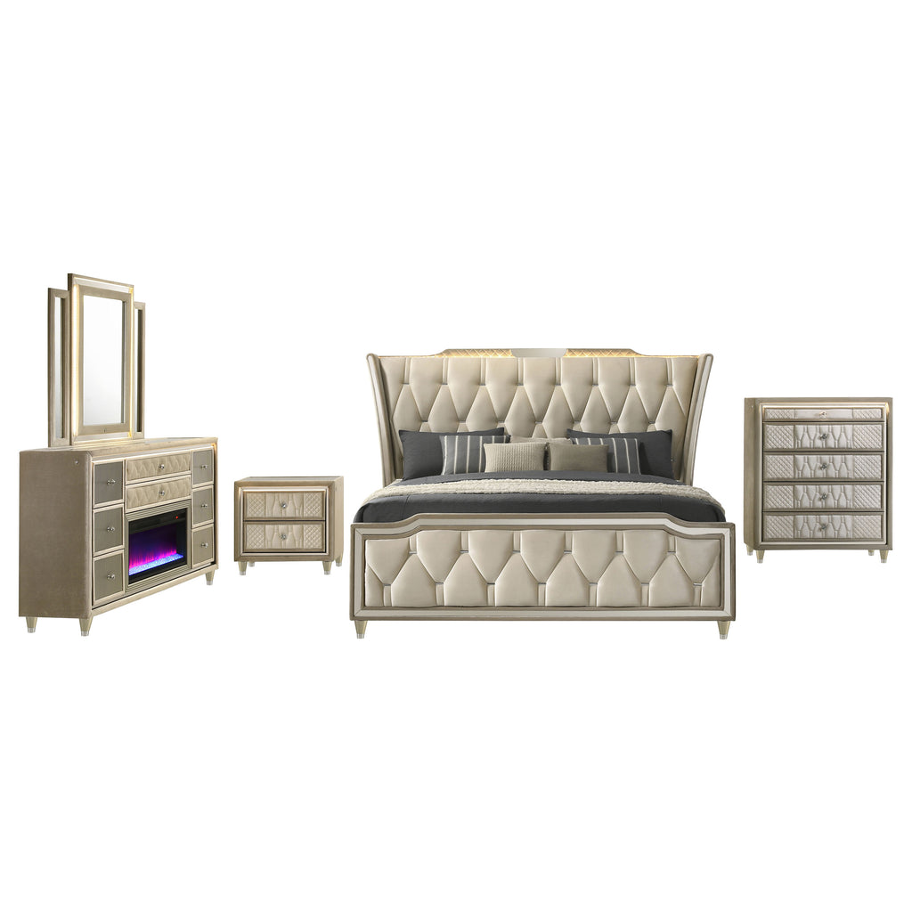 Mika Ivory / Camel 5-piece Eastern King Bedroom Set